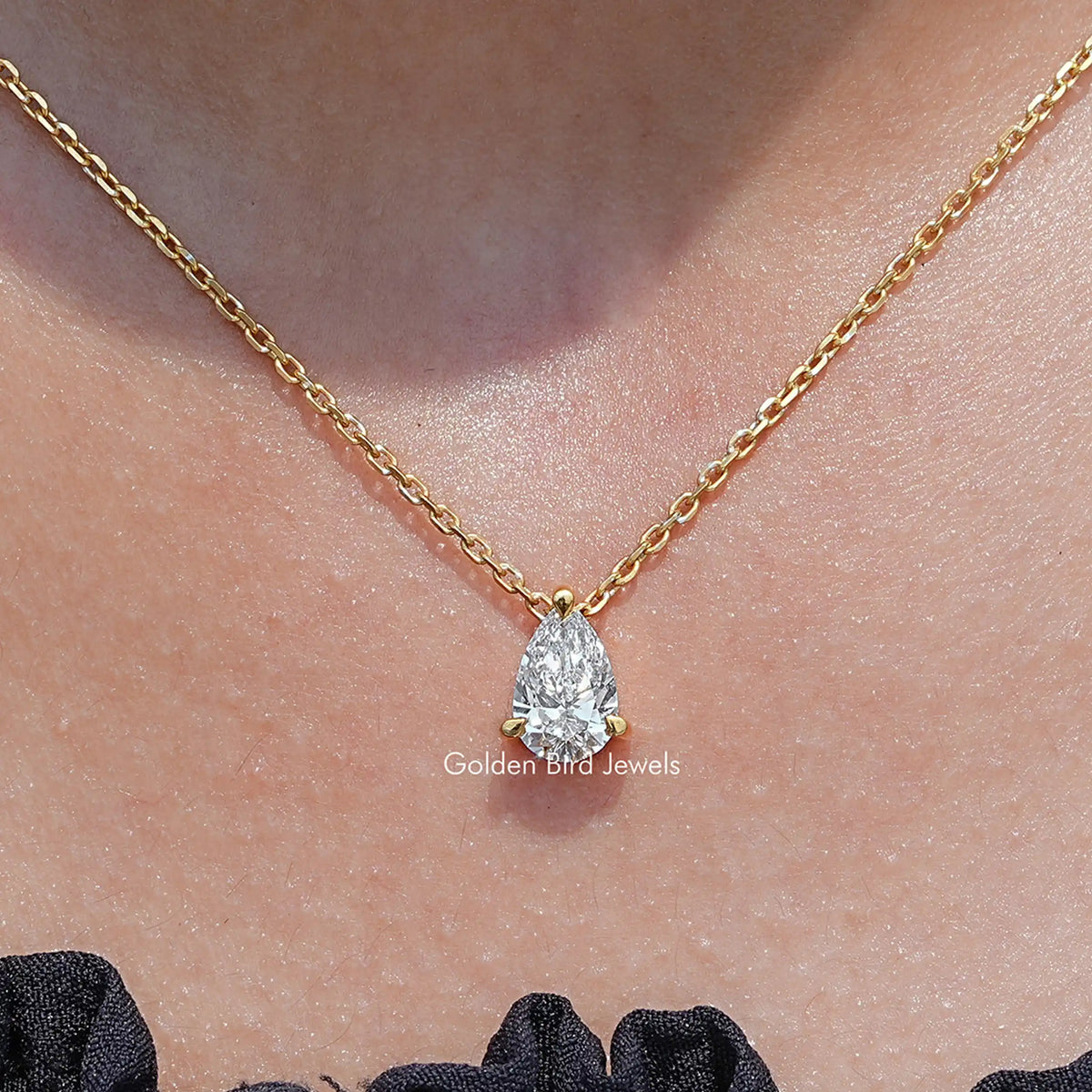 Close Up View of Pear Cut Lab Diamond Solitaire Pendant Necklace