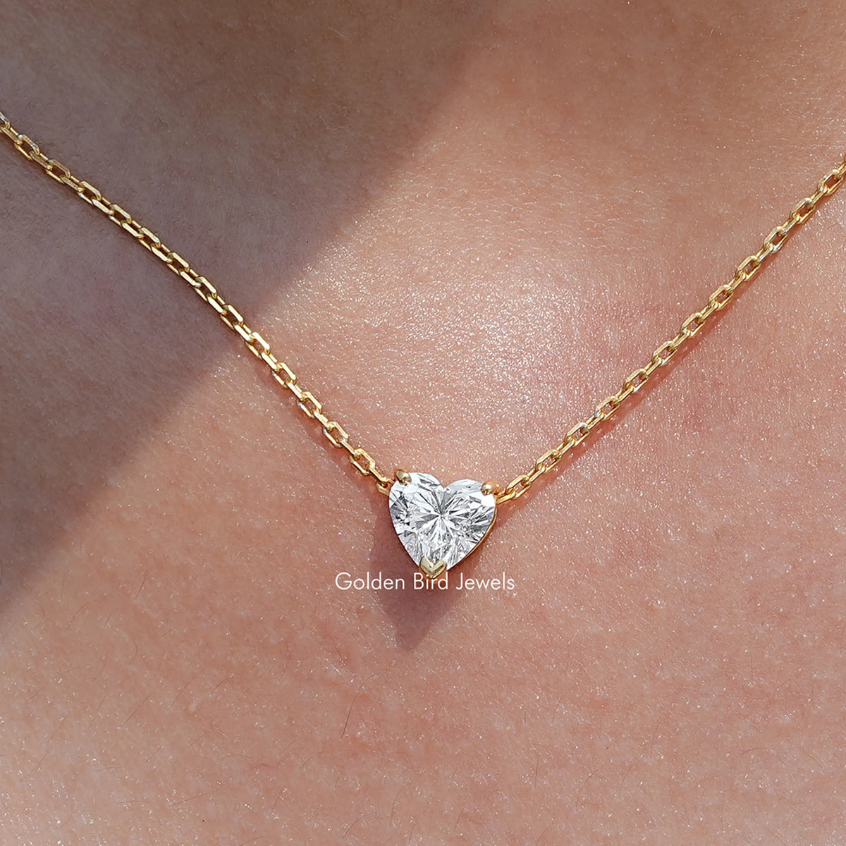 Close Up View of Heart Shaped Lab Grown Diamond Pendant Necklace