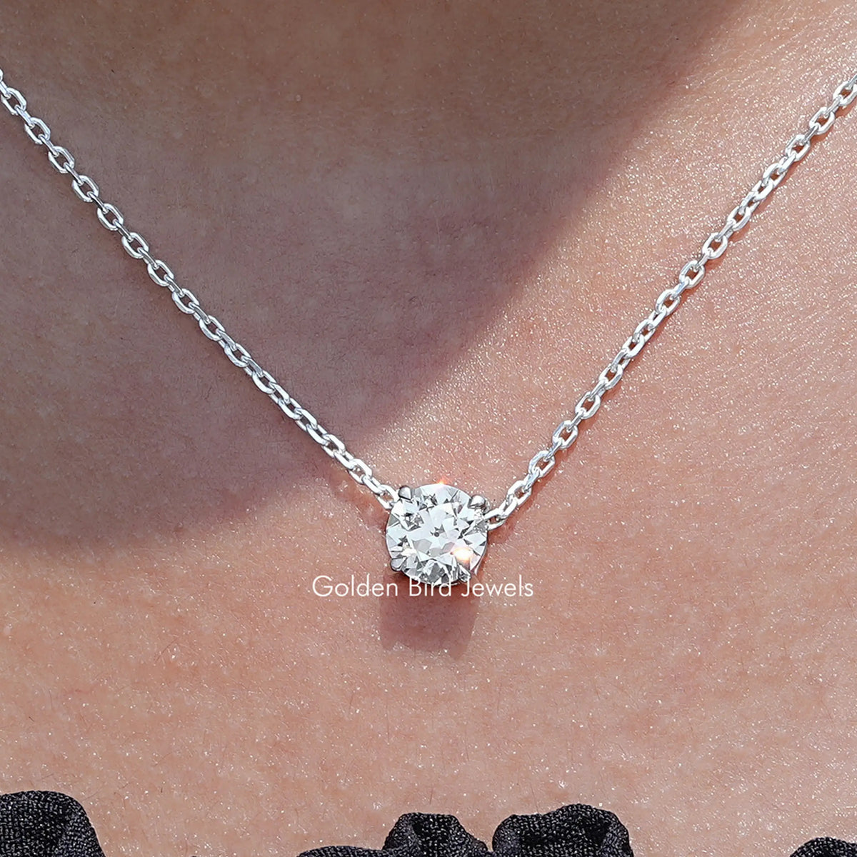 Close Up View of Old European Round Diamond Solitaire Pendant