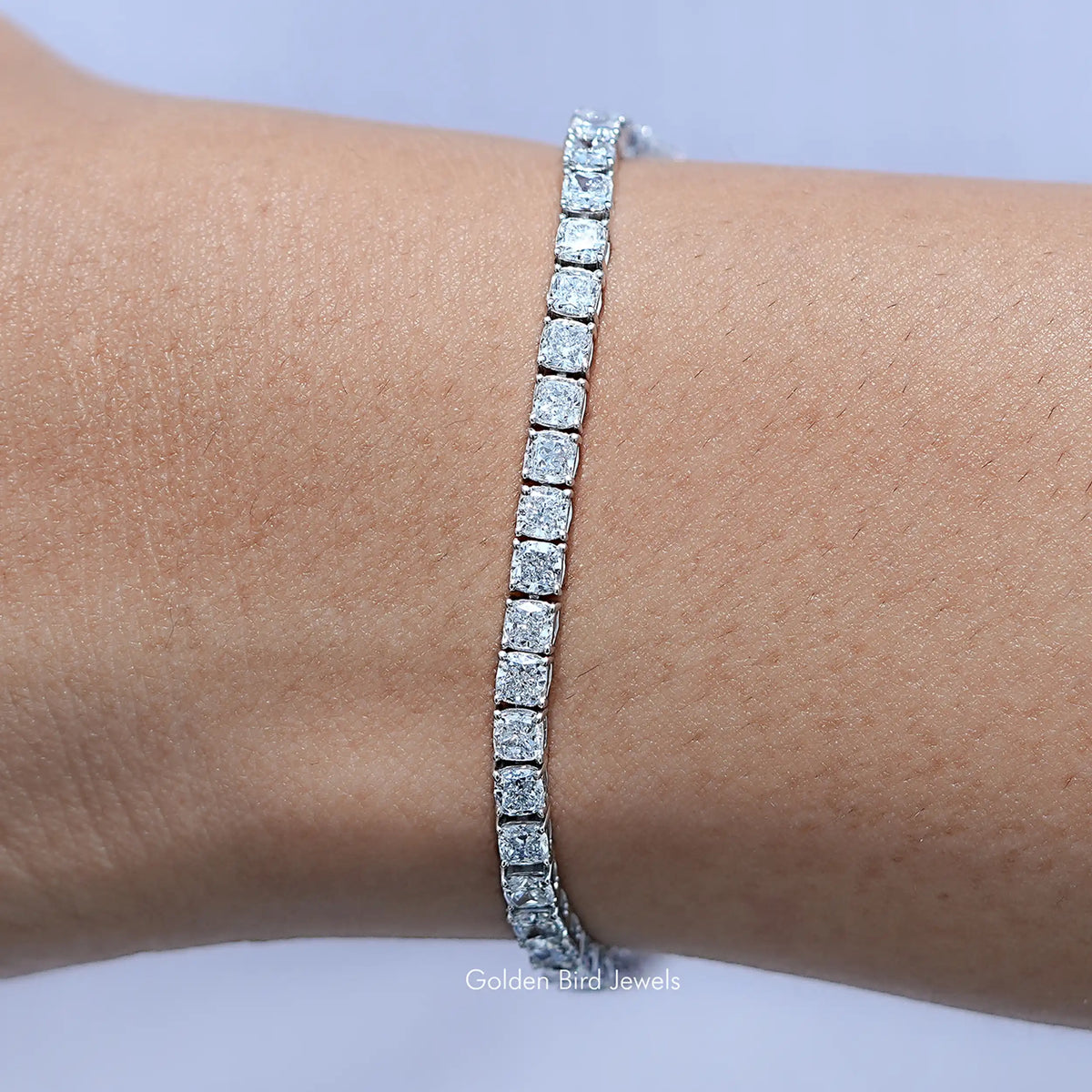 View Of Cushion Cut Lab Grown Diamond Tennis Bracelet