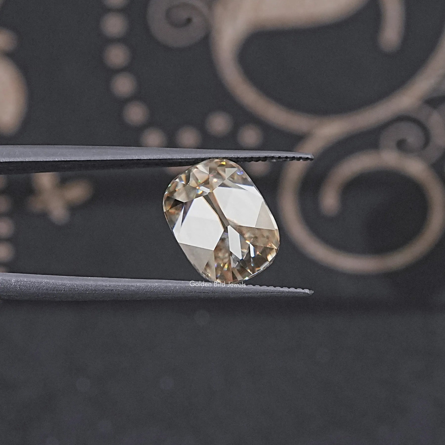 In Tweezer View Of Old Mine Cushion Cut Loose Moissanite Stone