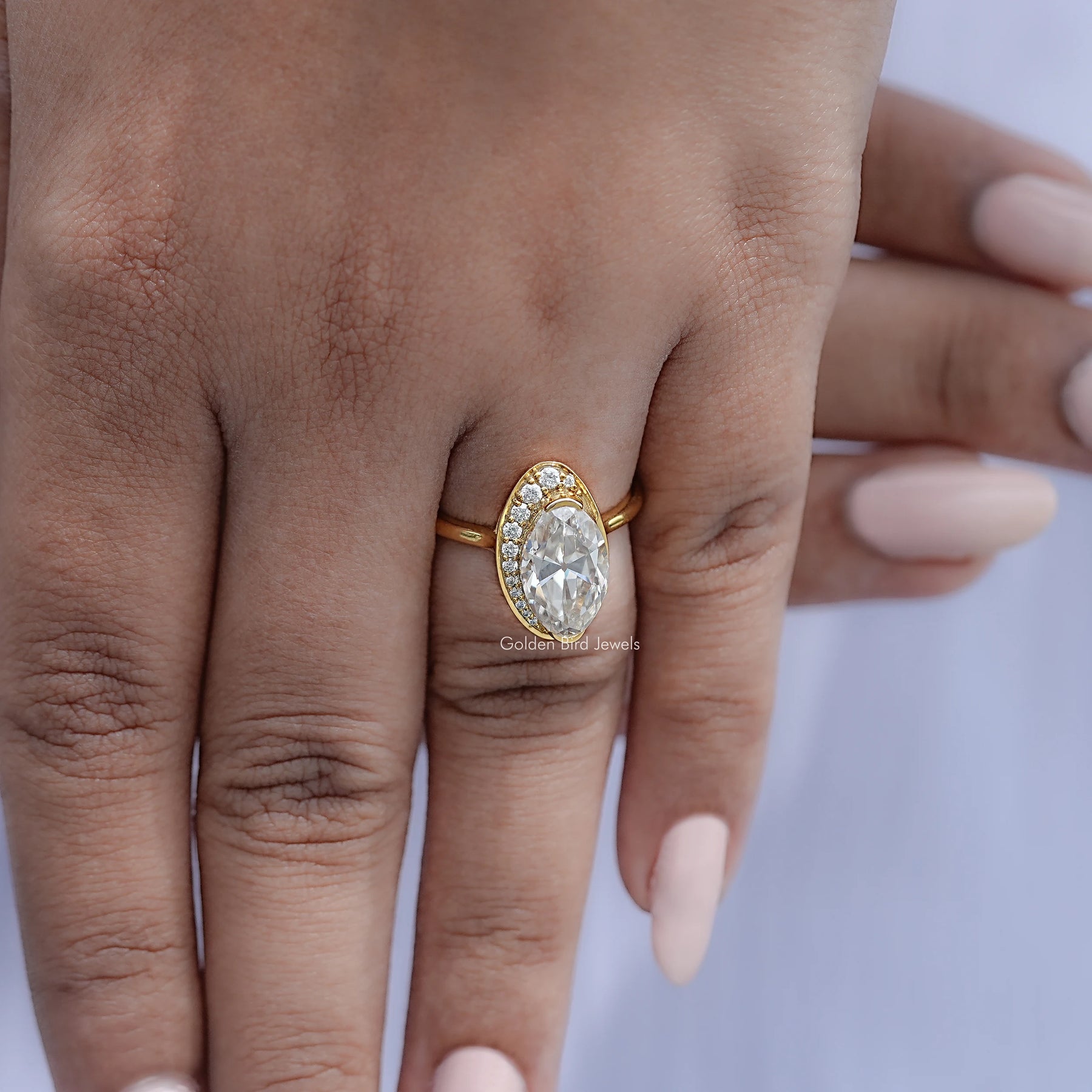 Old Mine Moval Cut Moissanite Engagement Ring