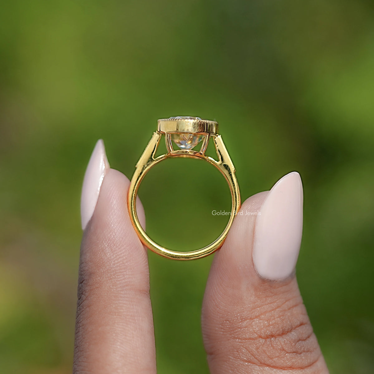 Old Mine Moval Moissanite Milgrain Accent Ring