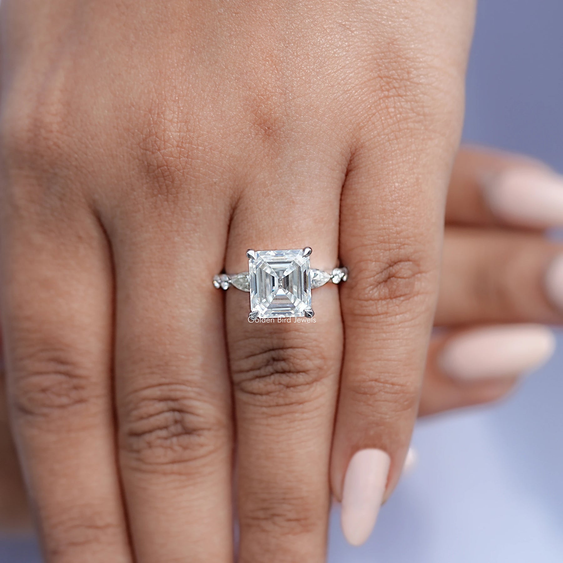 Colorless Old Mine Asscher Moissanite Accent Ring