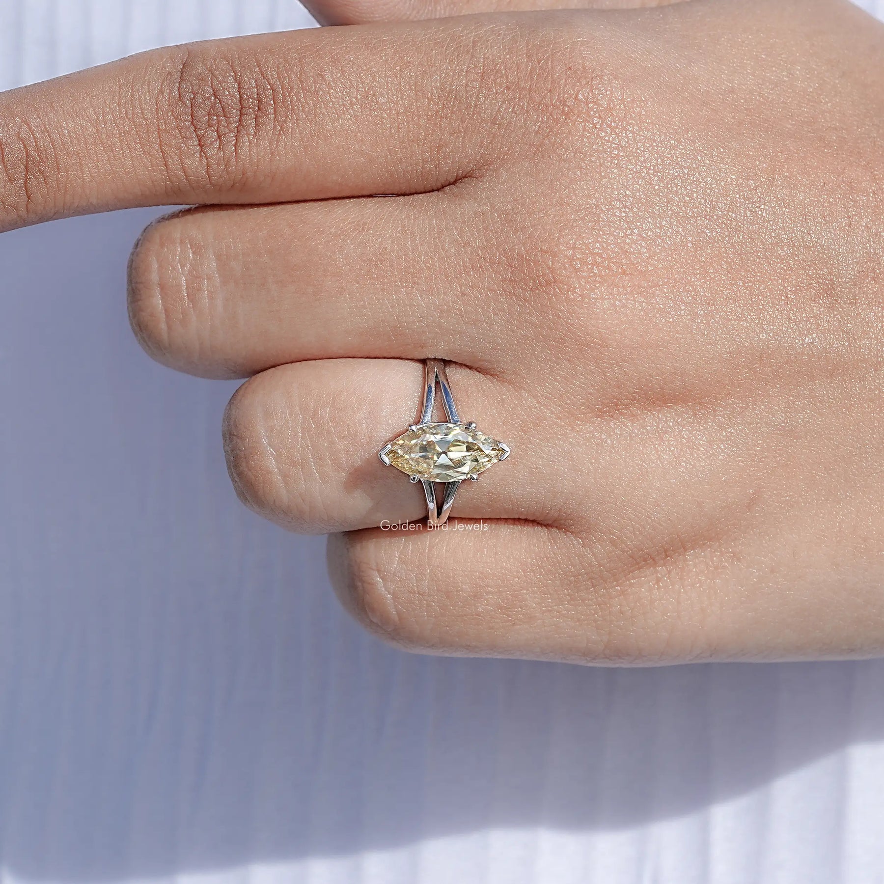 Old Mine Marquise Shaped Moissanite Solitaire Ring
