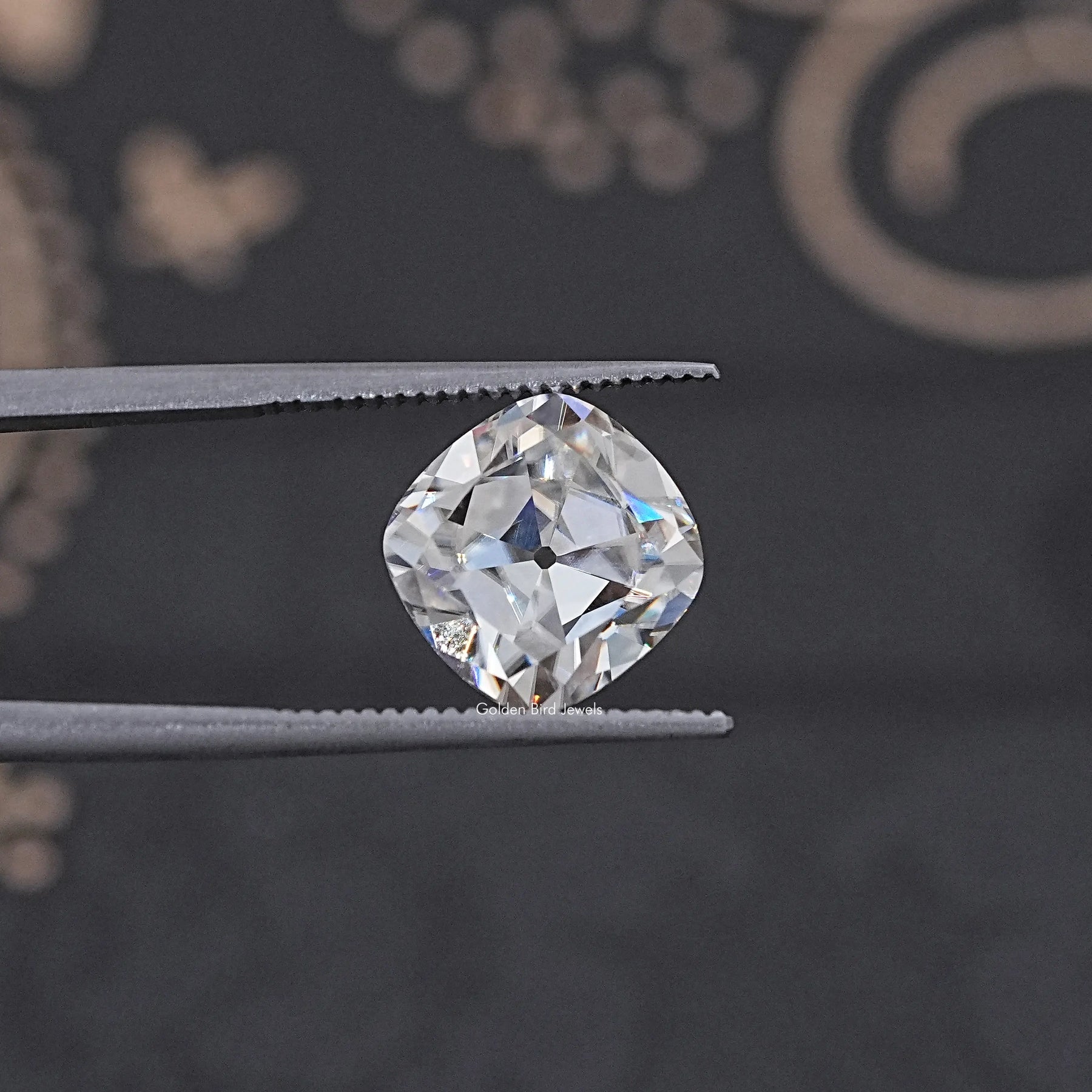 Front View Of Old Mine Cushion Cut Loose Moissanite Stone