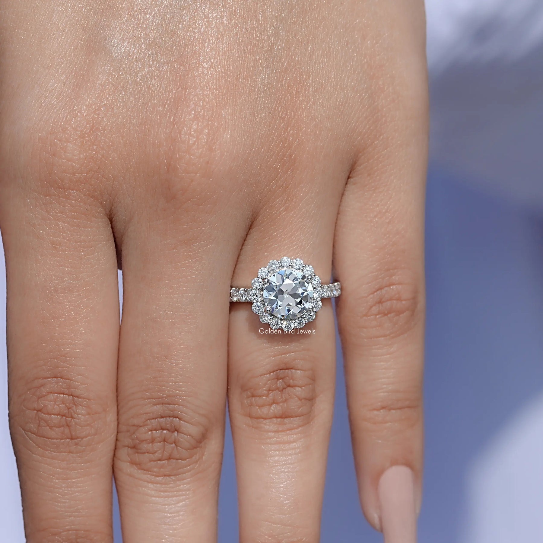 Old European Round Lab Diamond Halo Accent Ring