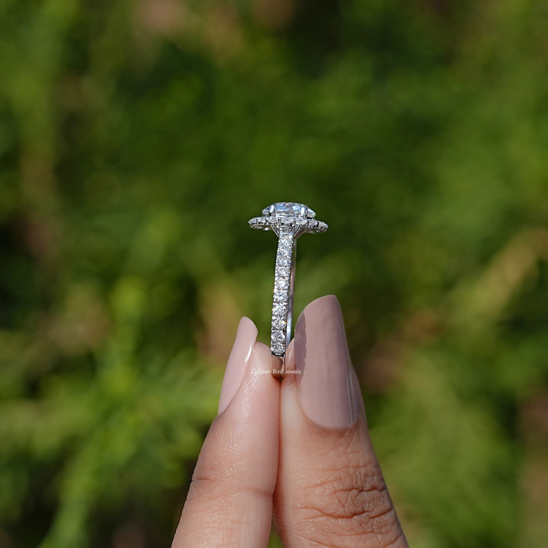 Old European Round Lab Diamond Halo Accent Ring