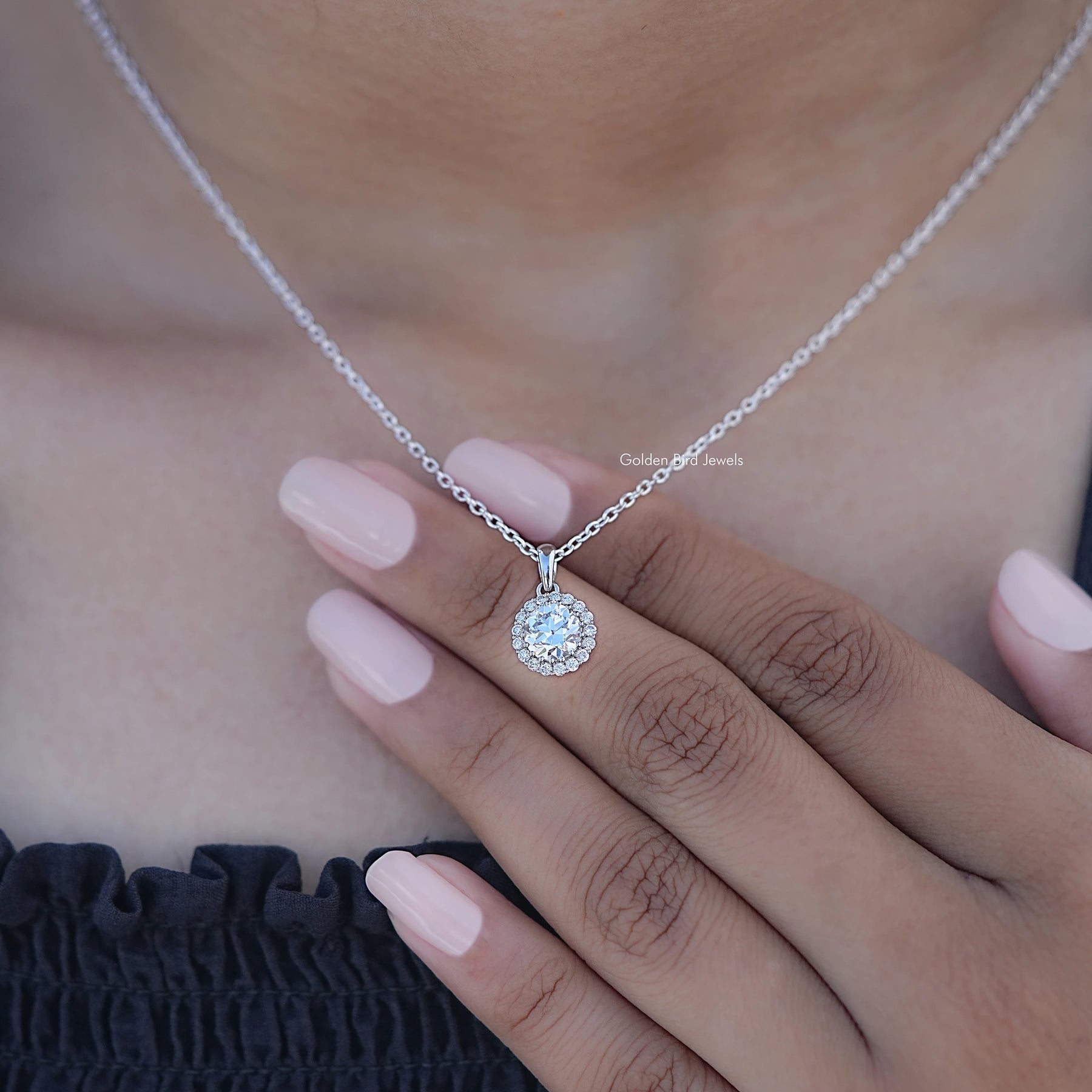 Old European Round Lab Diamond Halo Pendant