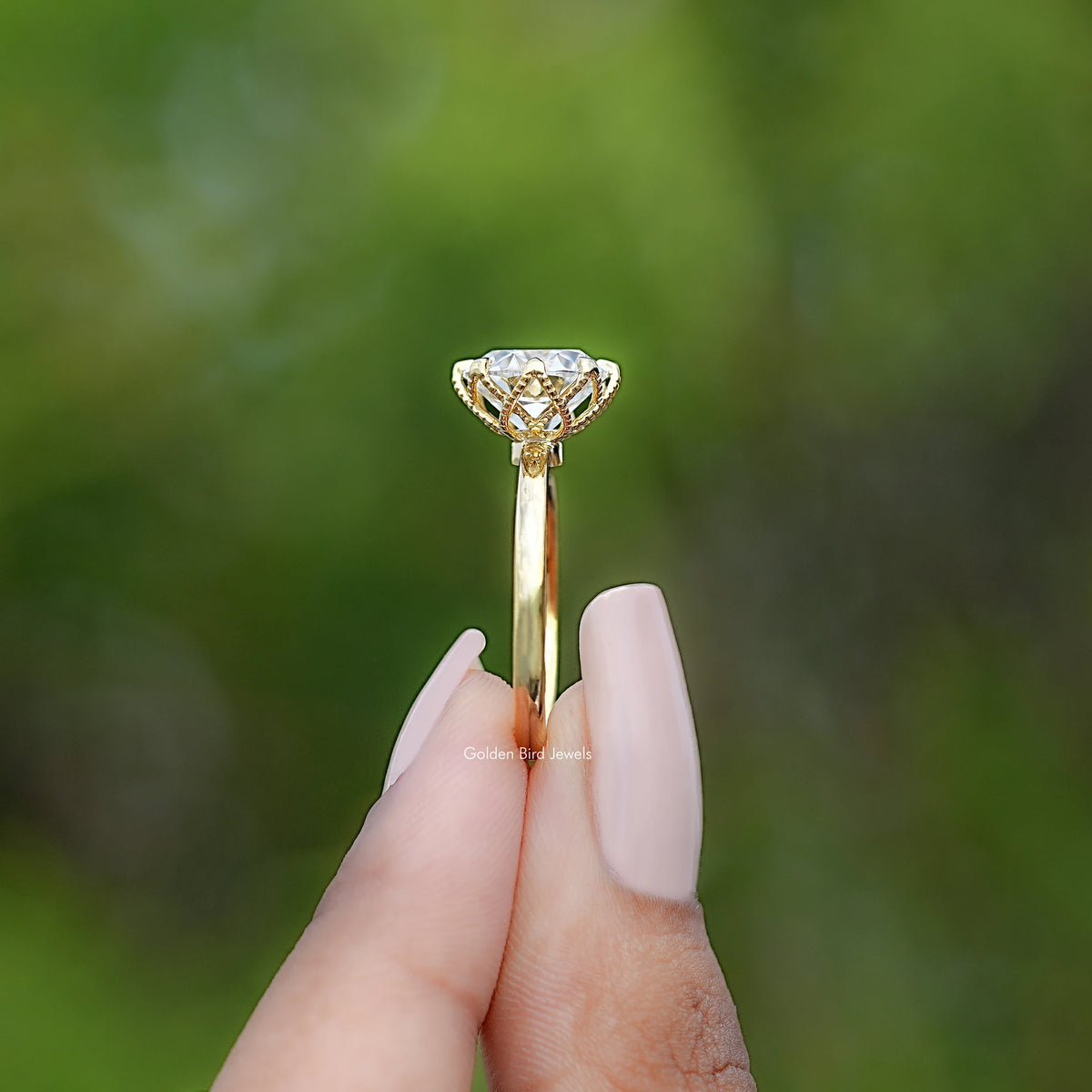 Side View of Old European Cut Round Moissanite Ring