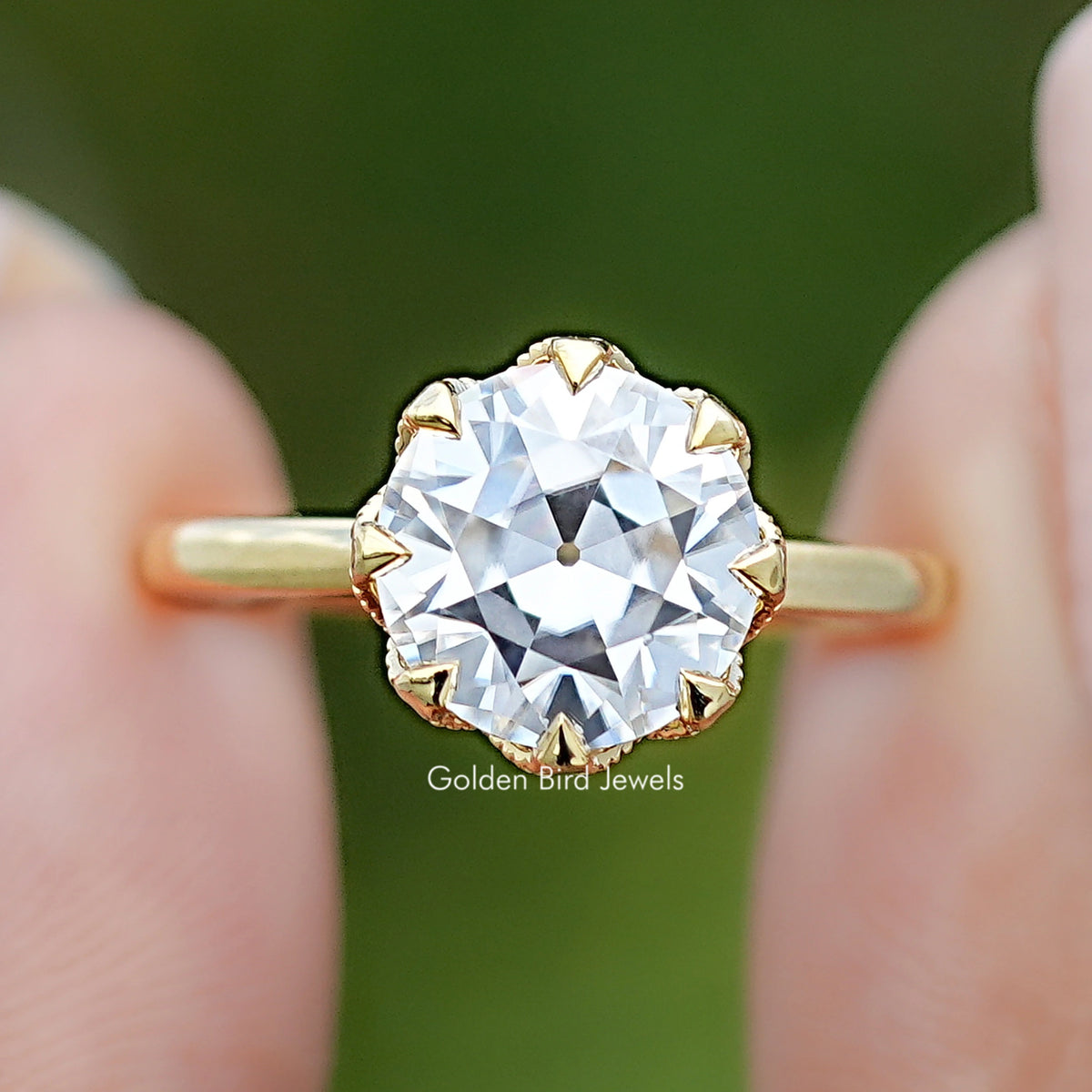 Front view of Old European Cut Round Moissanite Ring
