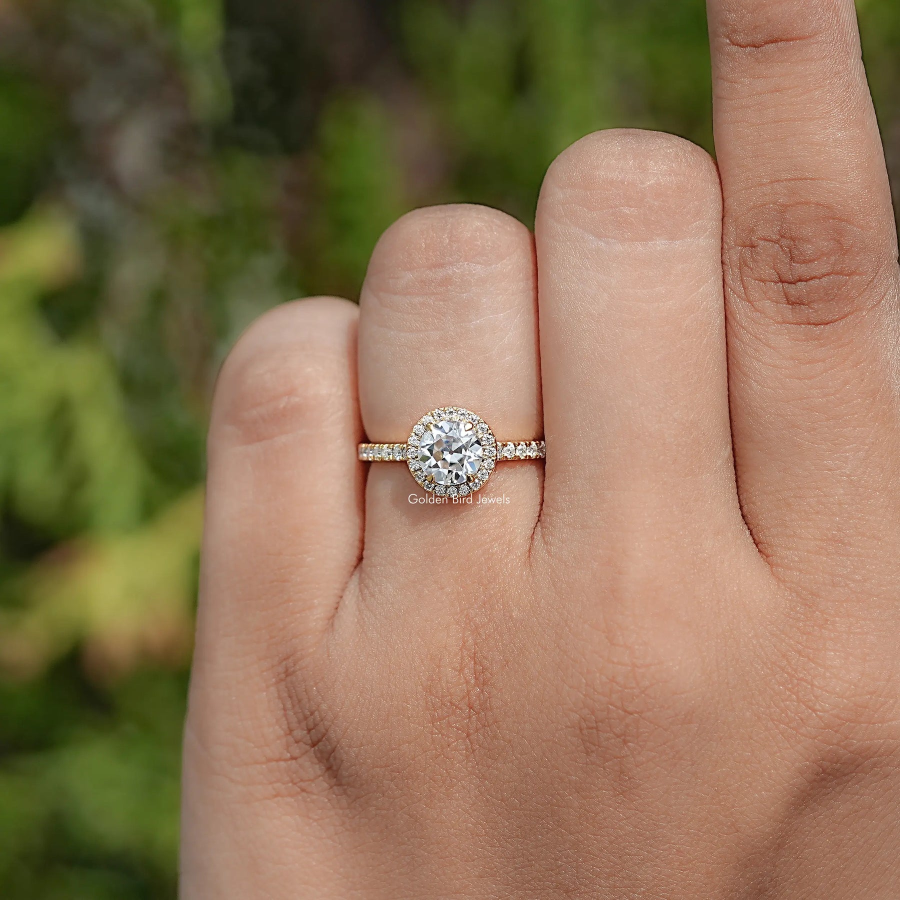 Old European Round Moissanite Halo Accent Ring