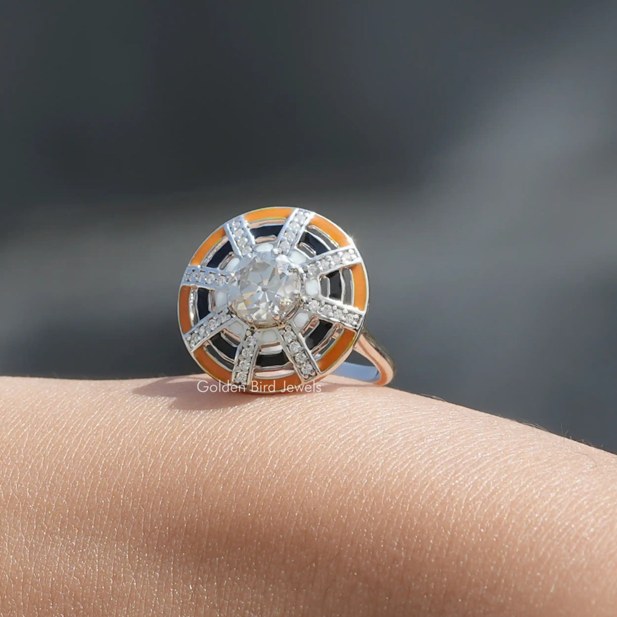 Old European Round Cut Moissanite Ring In White Gold