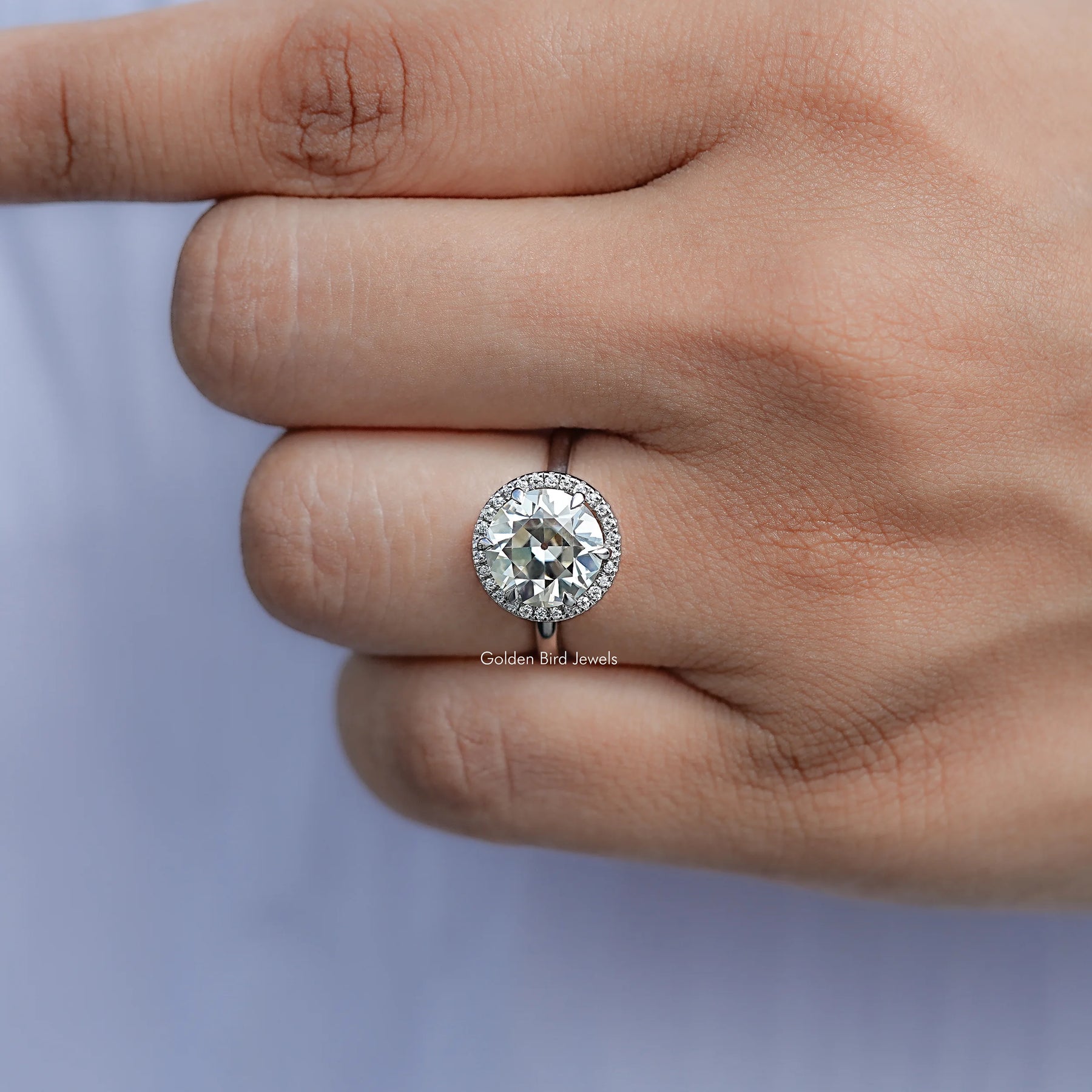 Old European Round Moissanite Halo Bridge Accent Ring