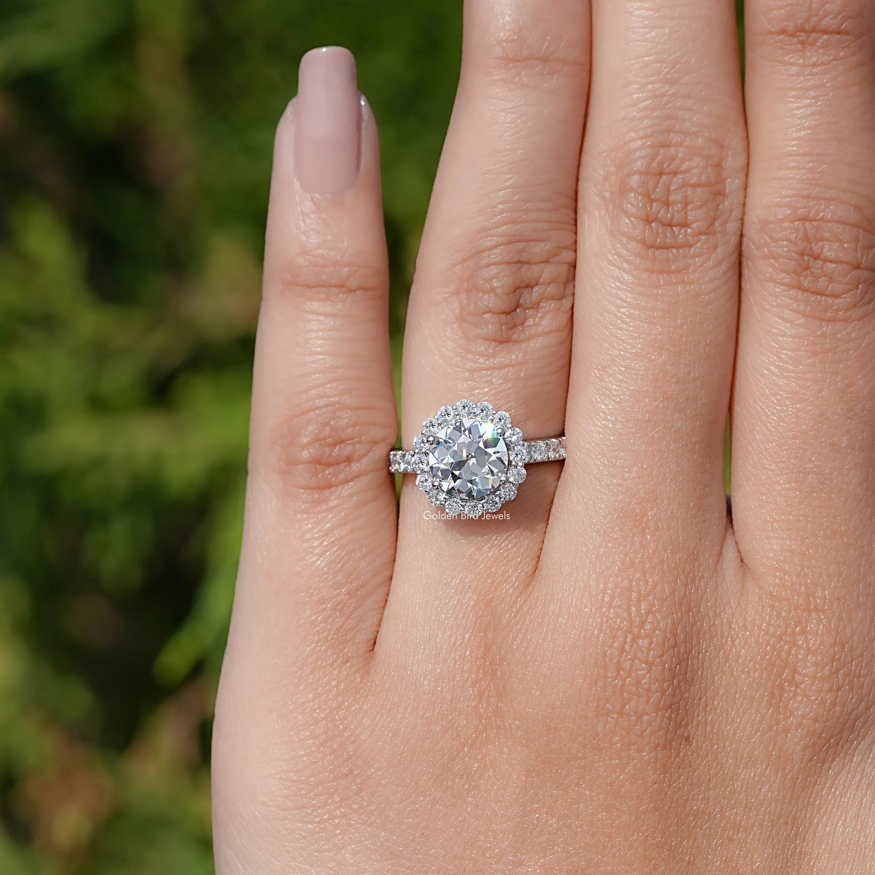 Old European Round Lab Diamond Halo Accent Ring