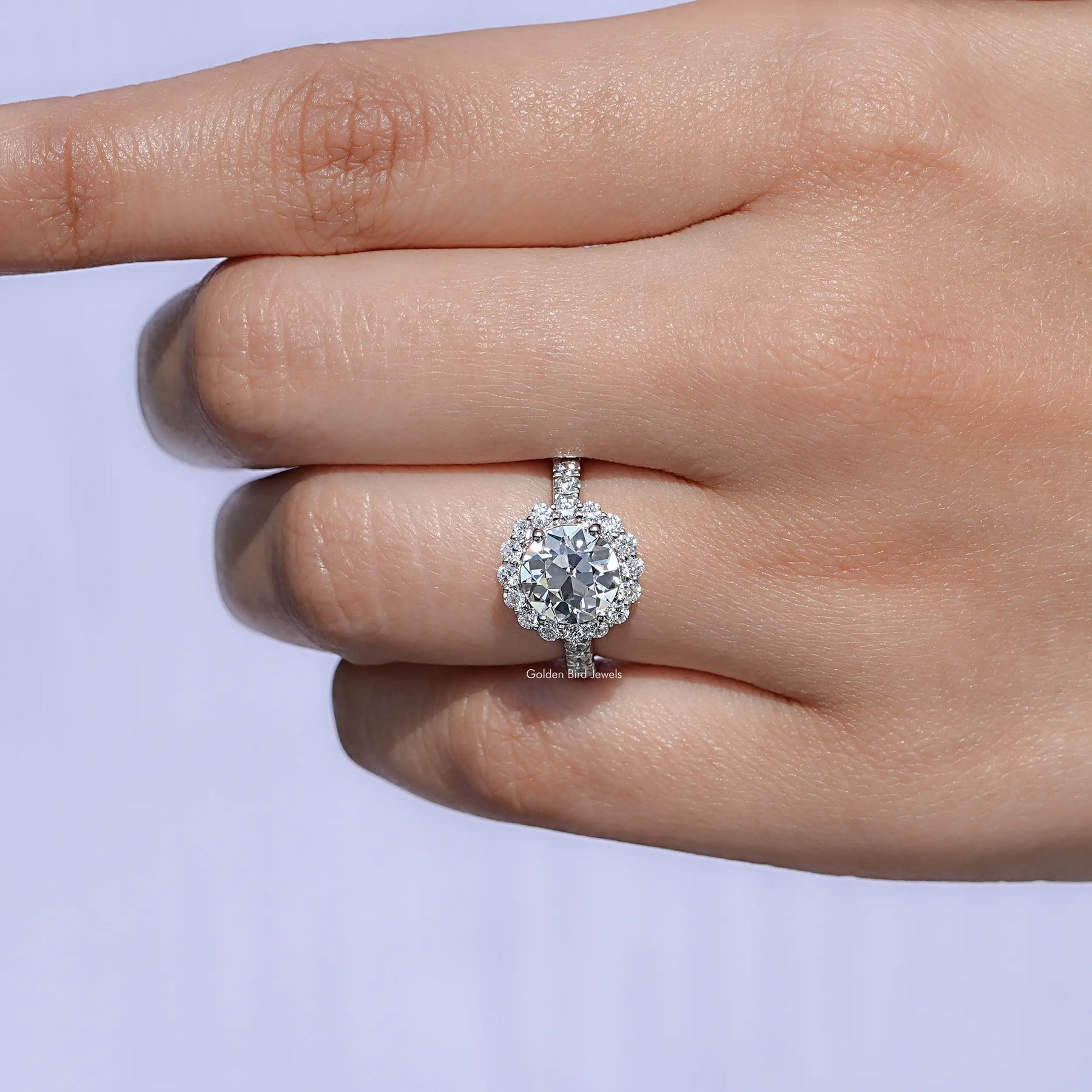 Old European Round Lab Diamond Halo Accent Ring