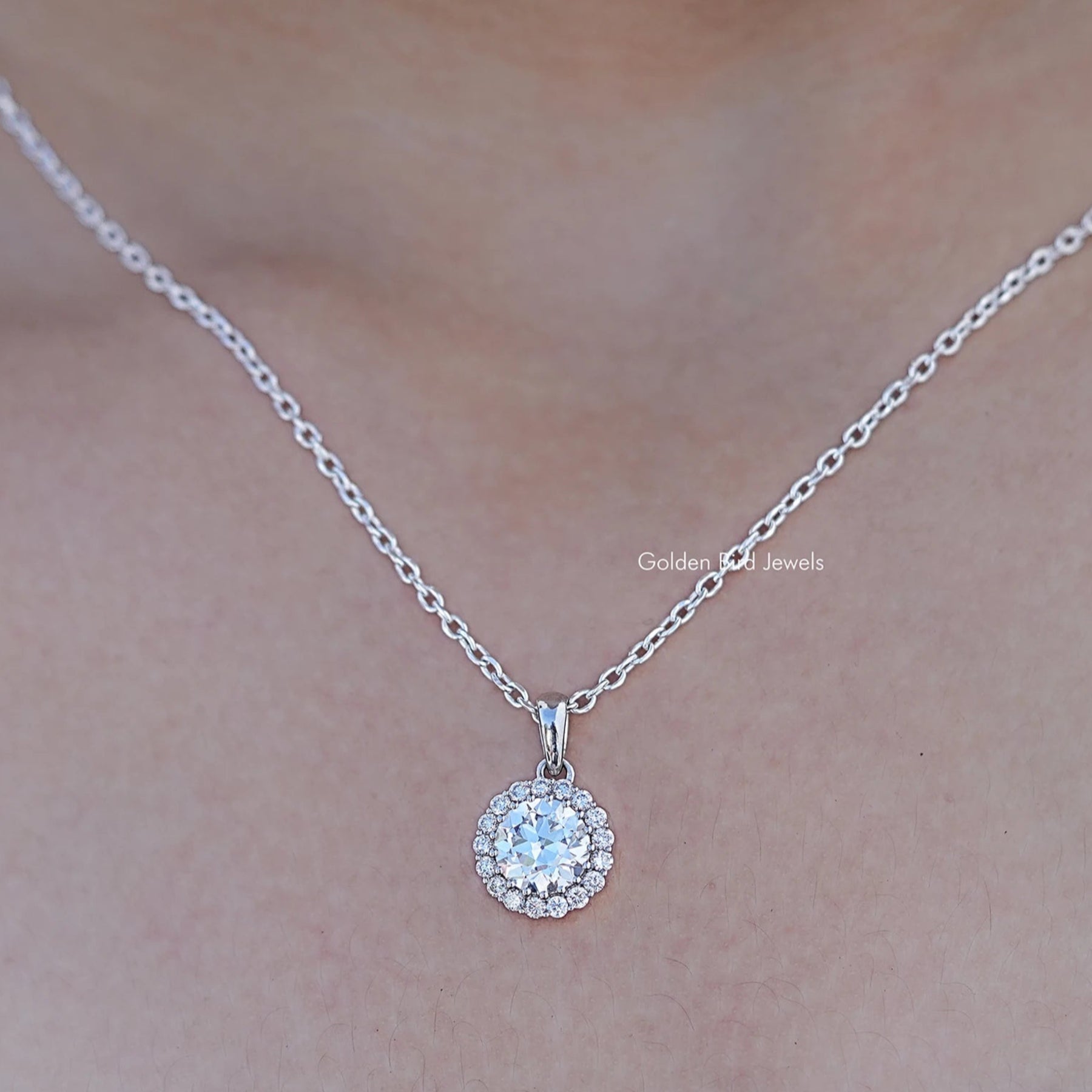 Old European Round Lab Diamond Halo Pendant