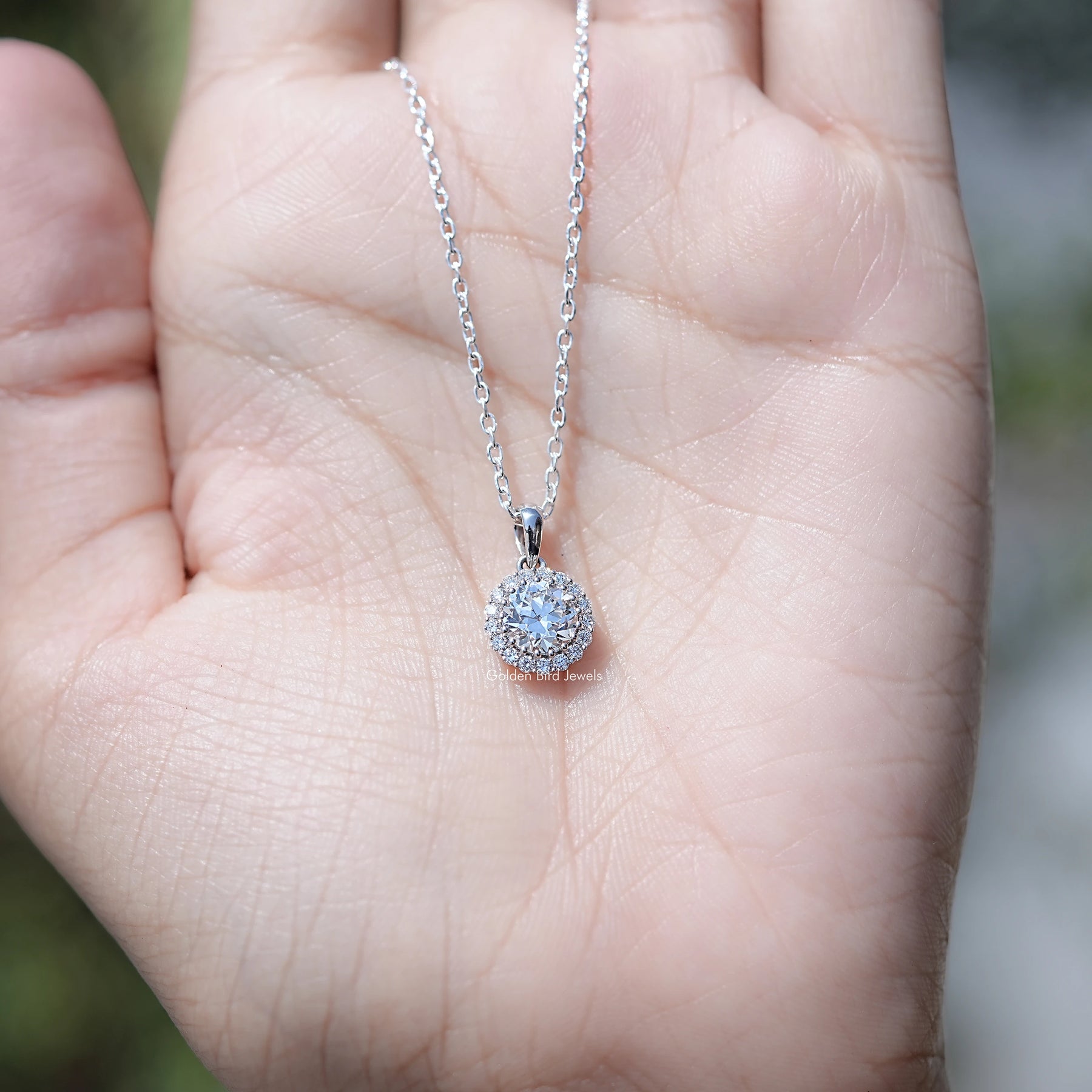 Old European Round Lab Diamond Halo Pendant