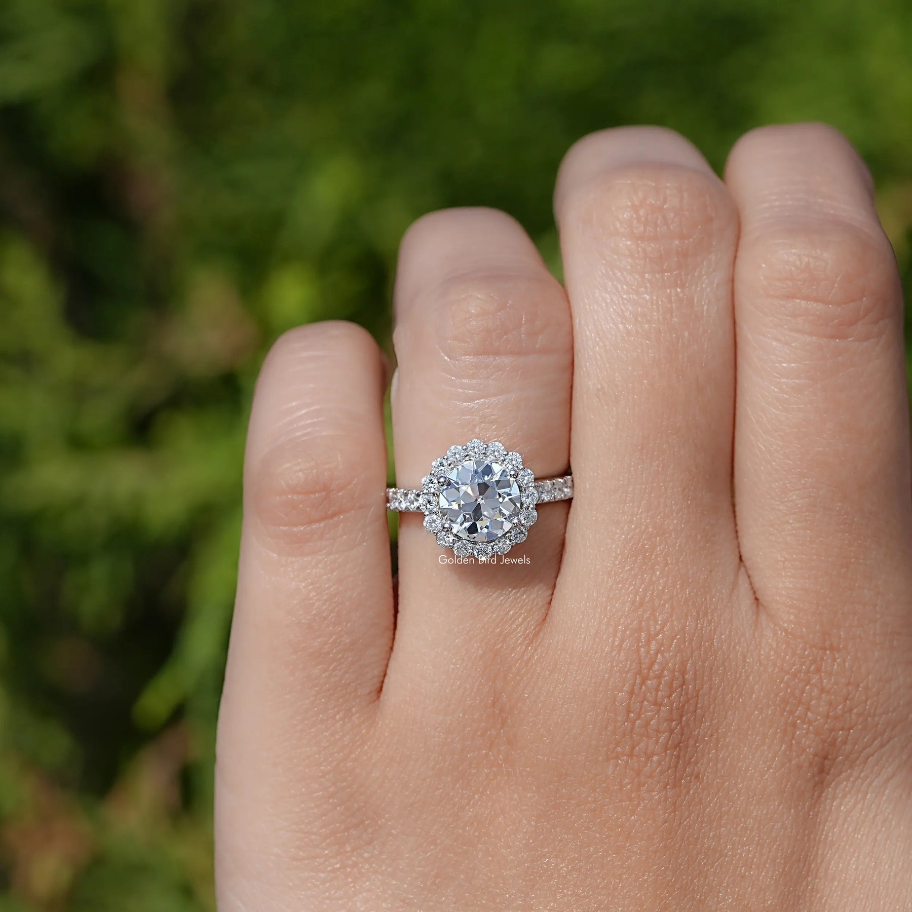 Old European Round Lab Diamond Halo Accent Ring