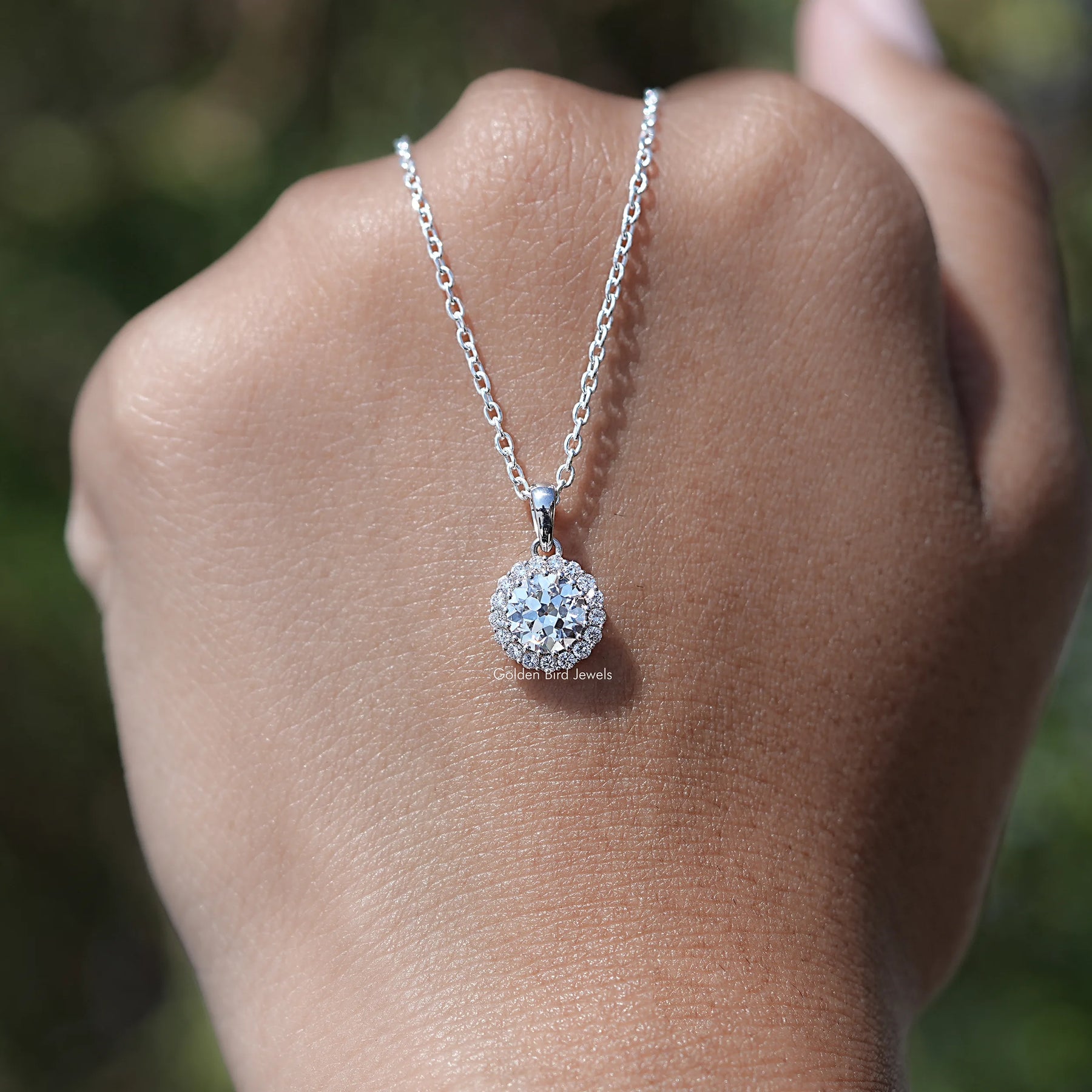 Old European Round Lab Diamond Halo Pendant