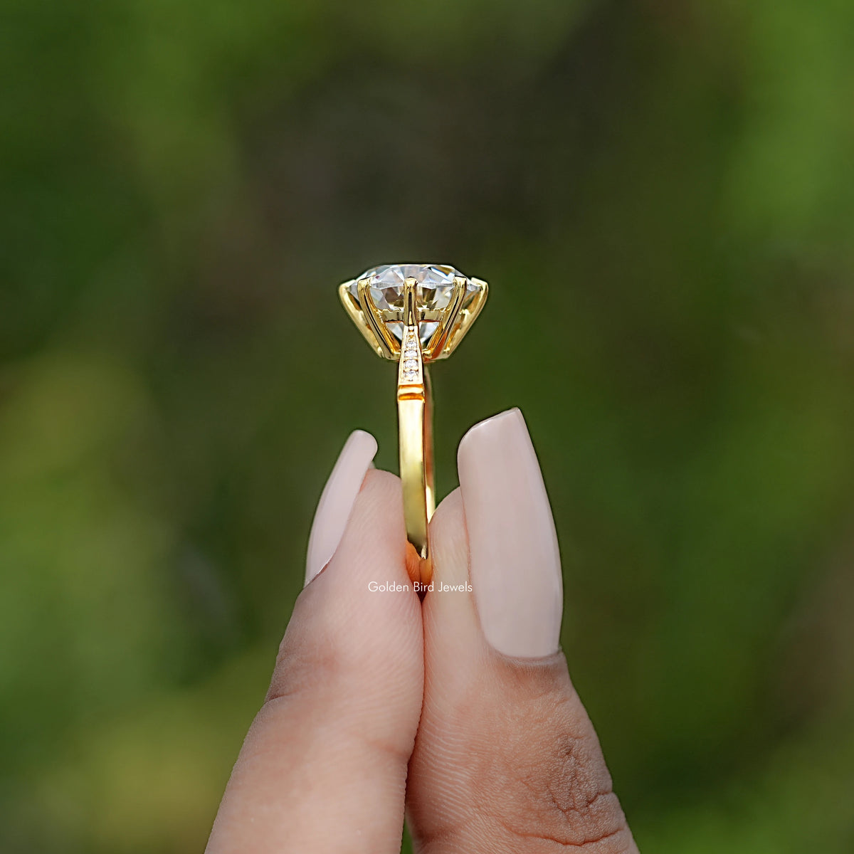 Side View of Old European Cut Round Moissanite Ring