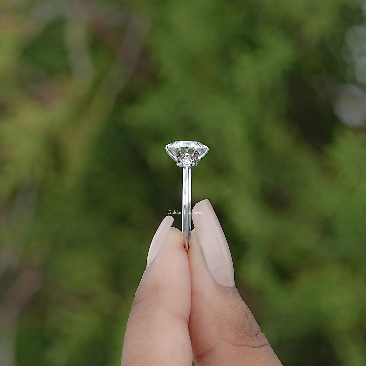 Side View of Old European Cut Round Moissanite Ring