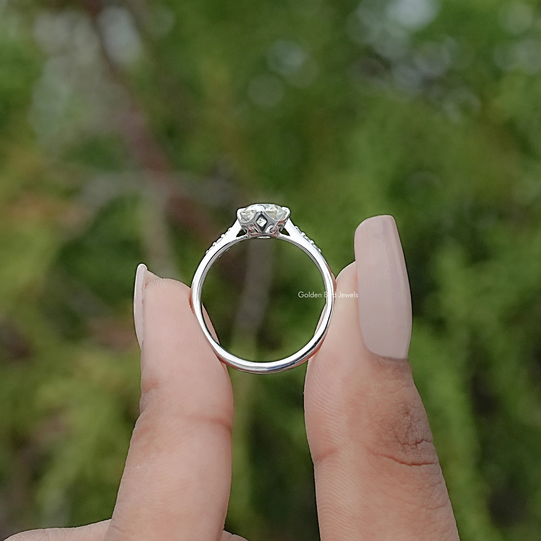 Moissanite Old European Round Accent Stone Ring
