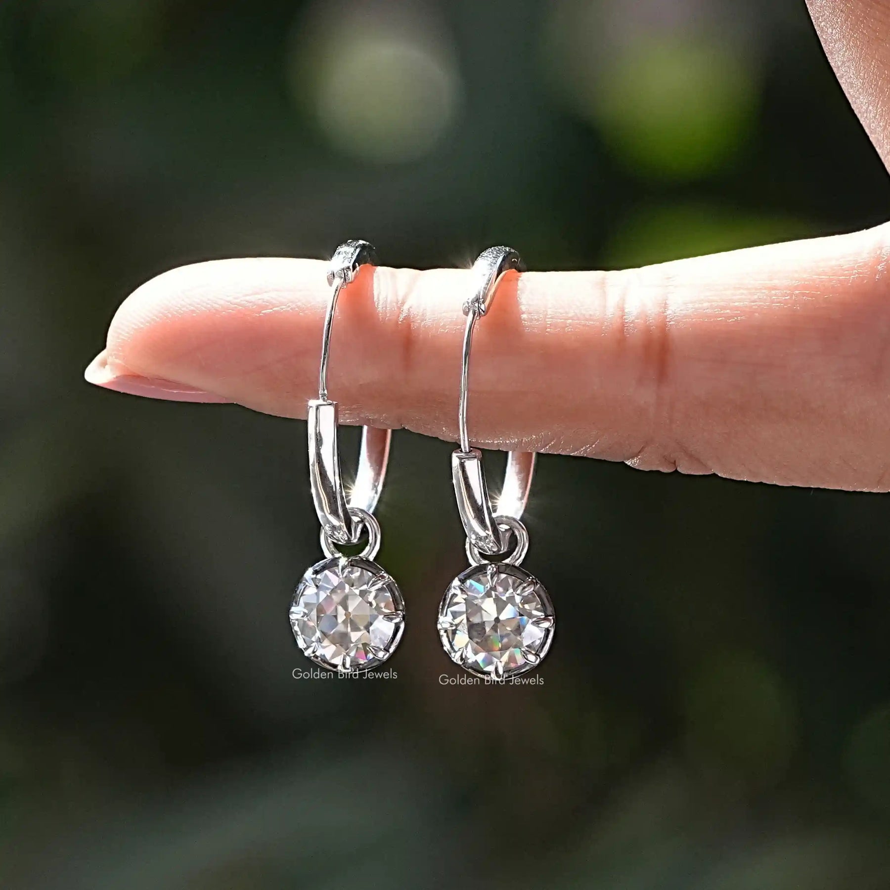 Moissanite Old European Cut Round Dangle Earrings