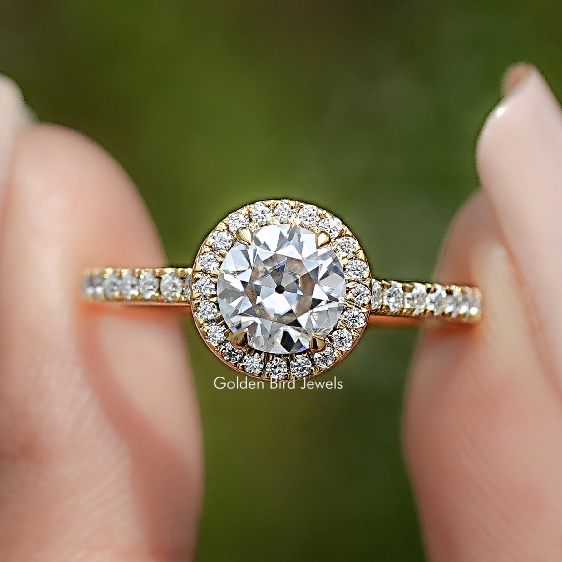 Old European Round Moissanite Halo Accent Ring