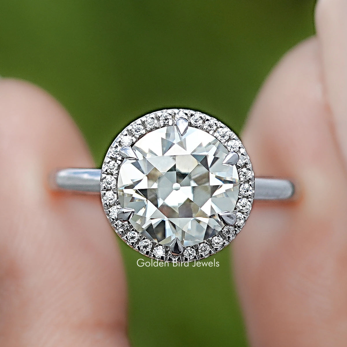 Front view of Old European Round Moissanite Solitaire Ring