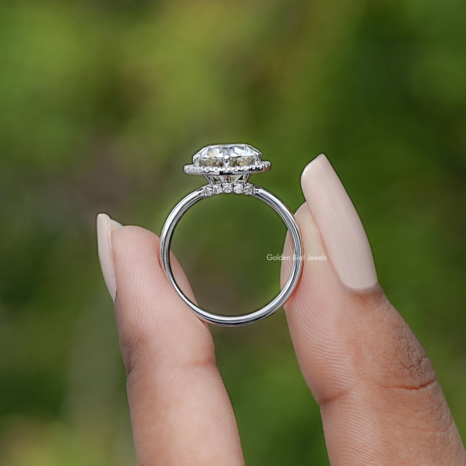 Old European Round Moissanite Halo Bridge Accent Ring