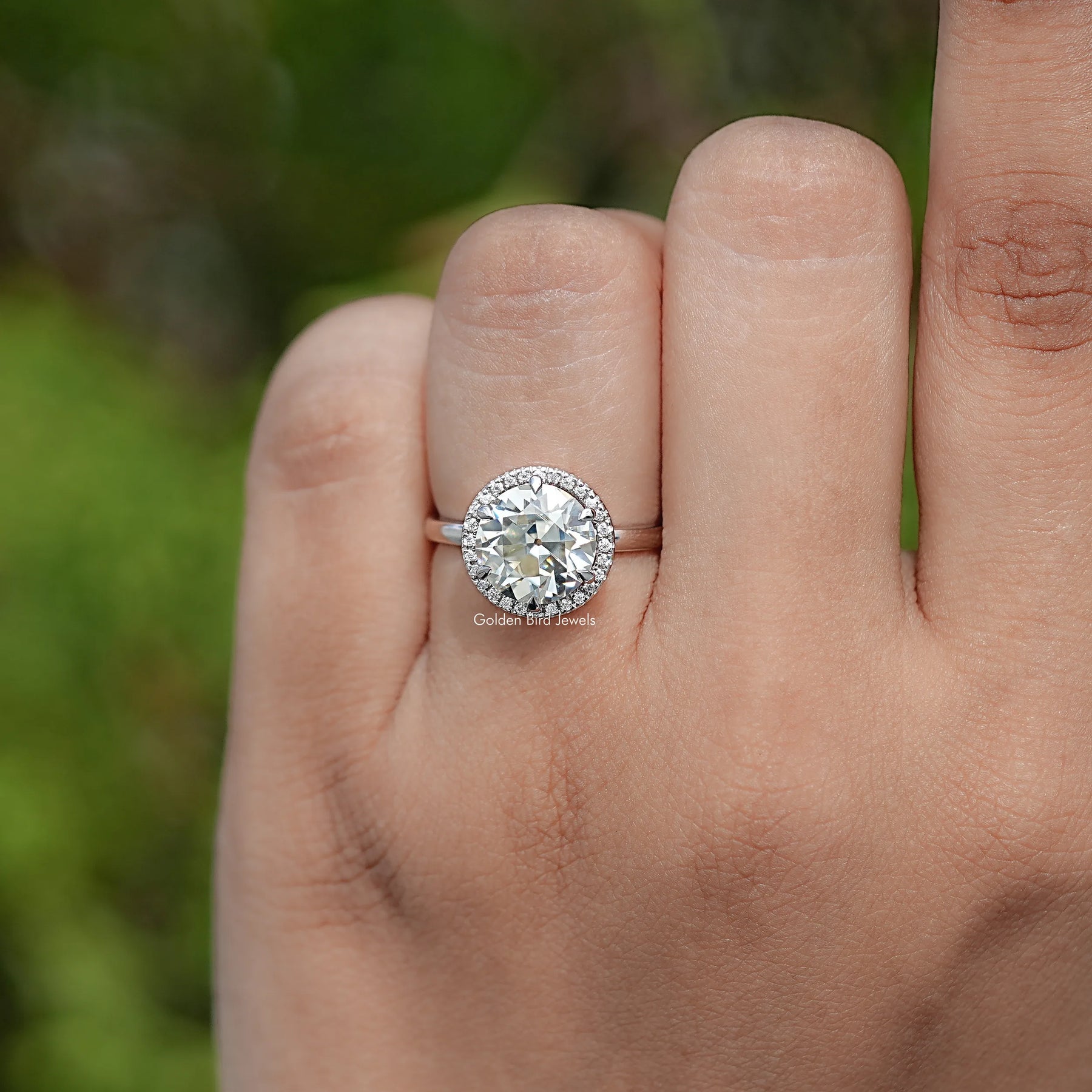 Old European Round Moissanite Halo Bridge Accent Ring