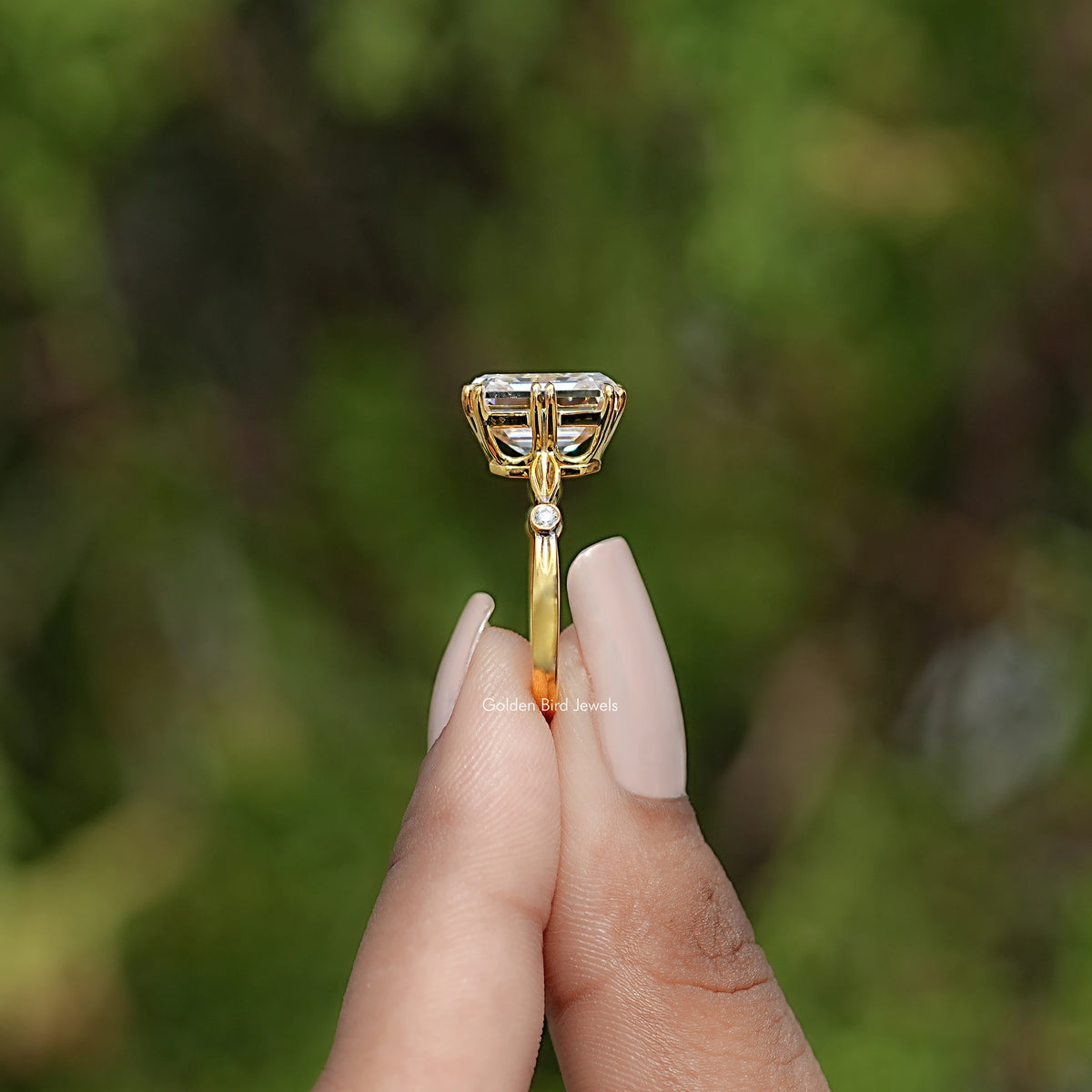 Side View of Old Mine Asscher Moissanite Solitaire Ring