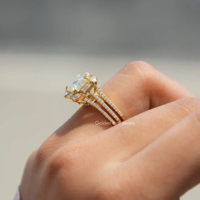 [Moissanite Asscher And Marquise Cut Cluster Engagement Ring In 14K Yellow Gold]-[Golden Bird Jewels]