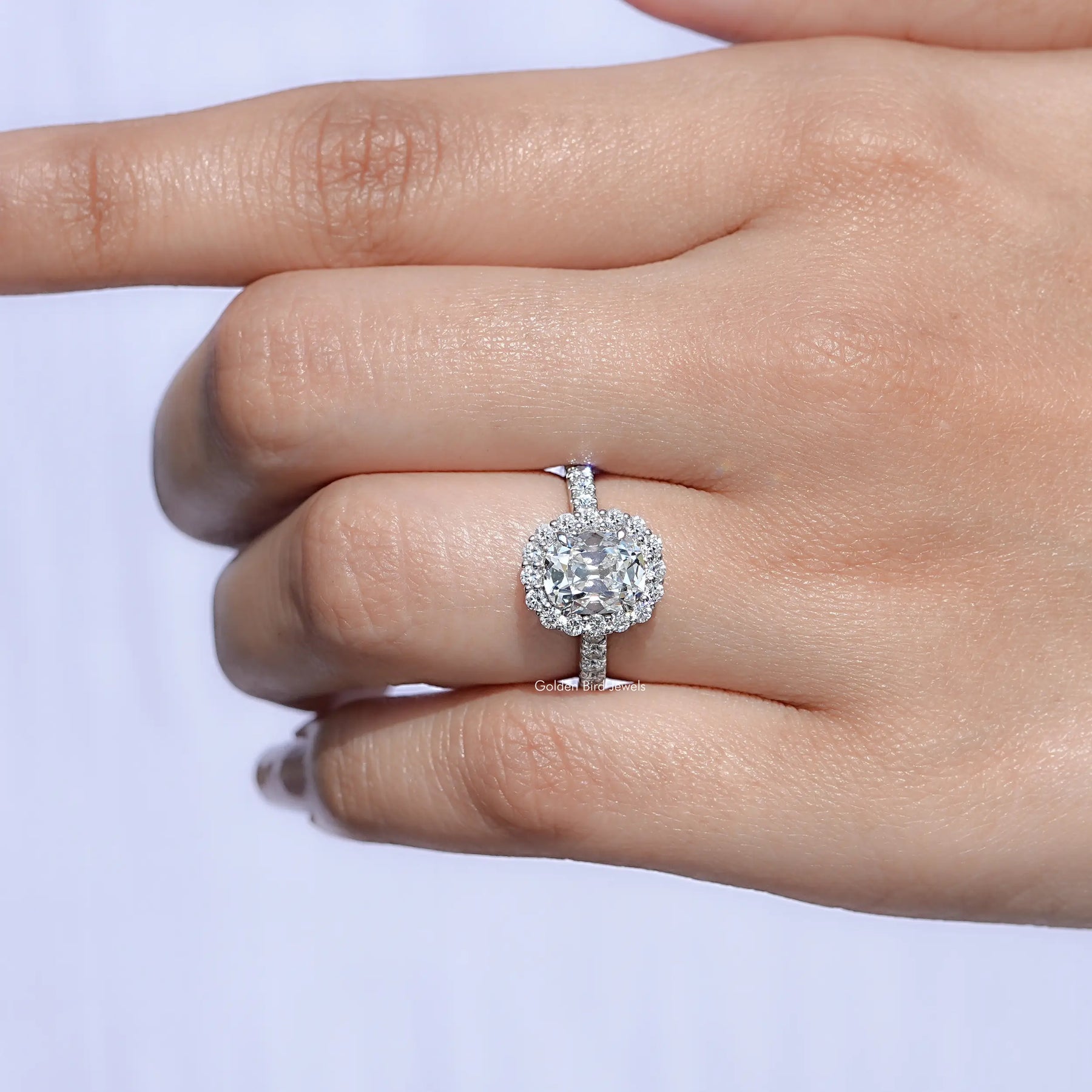 Old Mine Cushion Cut Lab Diamond Halo Ring