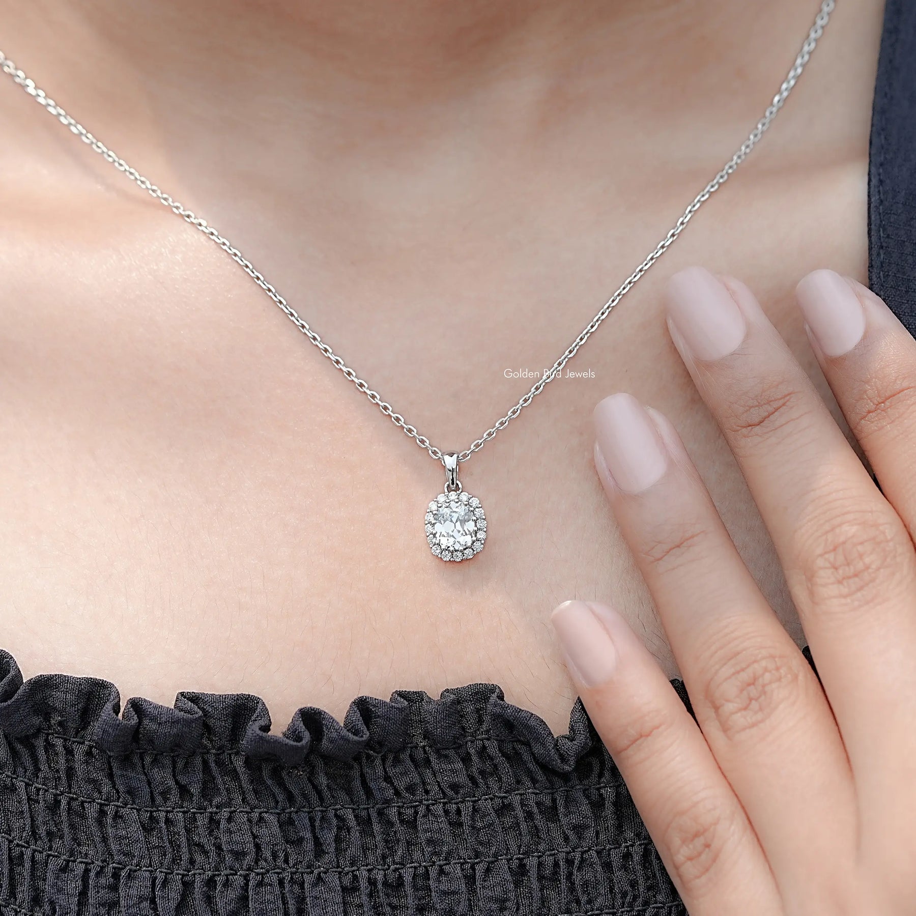 Old Mine Cushion Cut Lab Diamond Halo Pendant