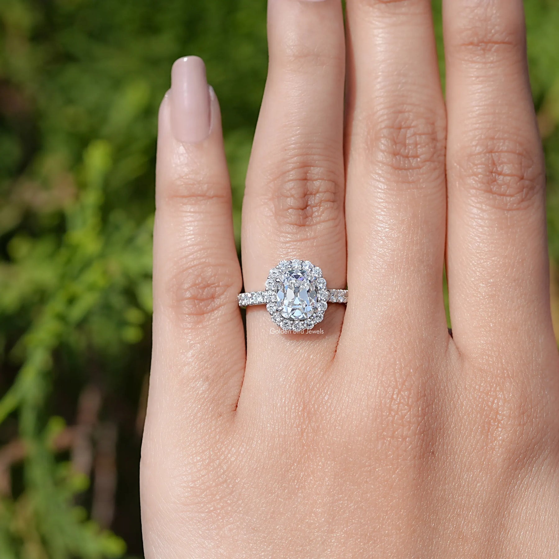Old Mine Cushion Cut Lab Diamond Halo Ring