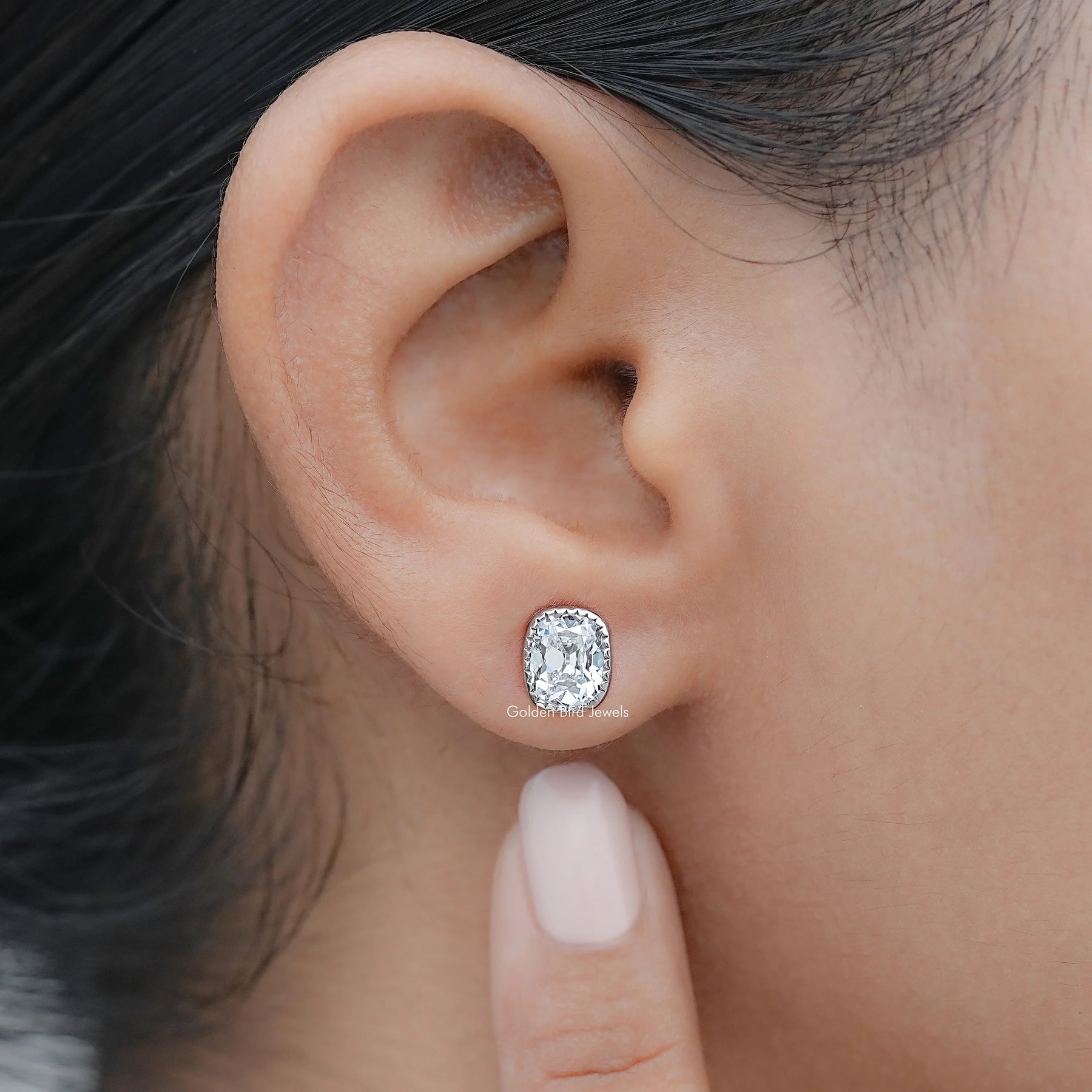 Old Mine Cushion Lab Diamond Milgrain Bezel Studs