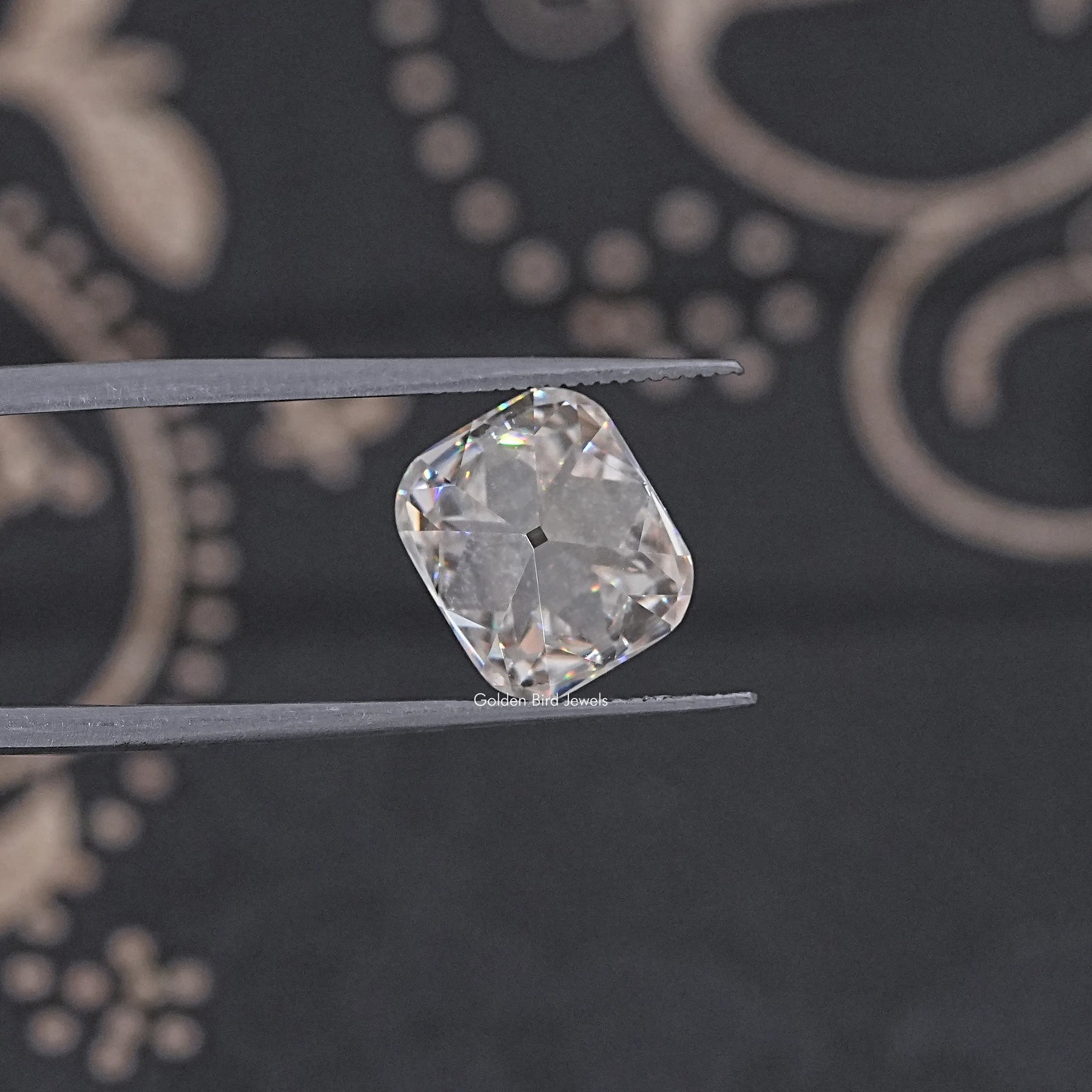 Detailed View Of Old Mine Cushion Loose Moissanite