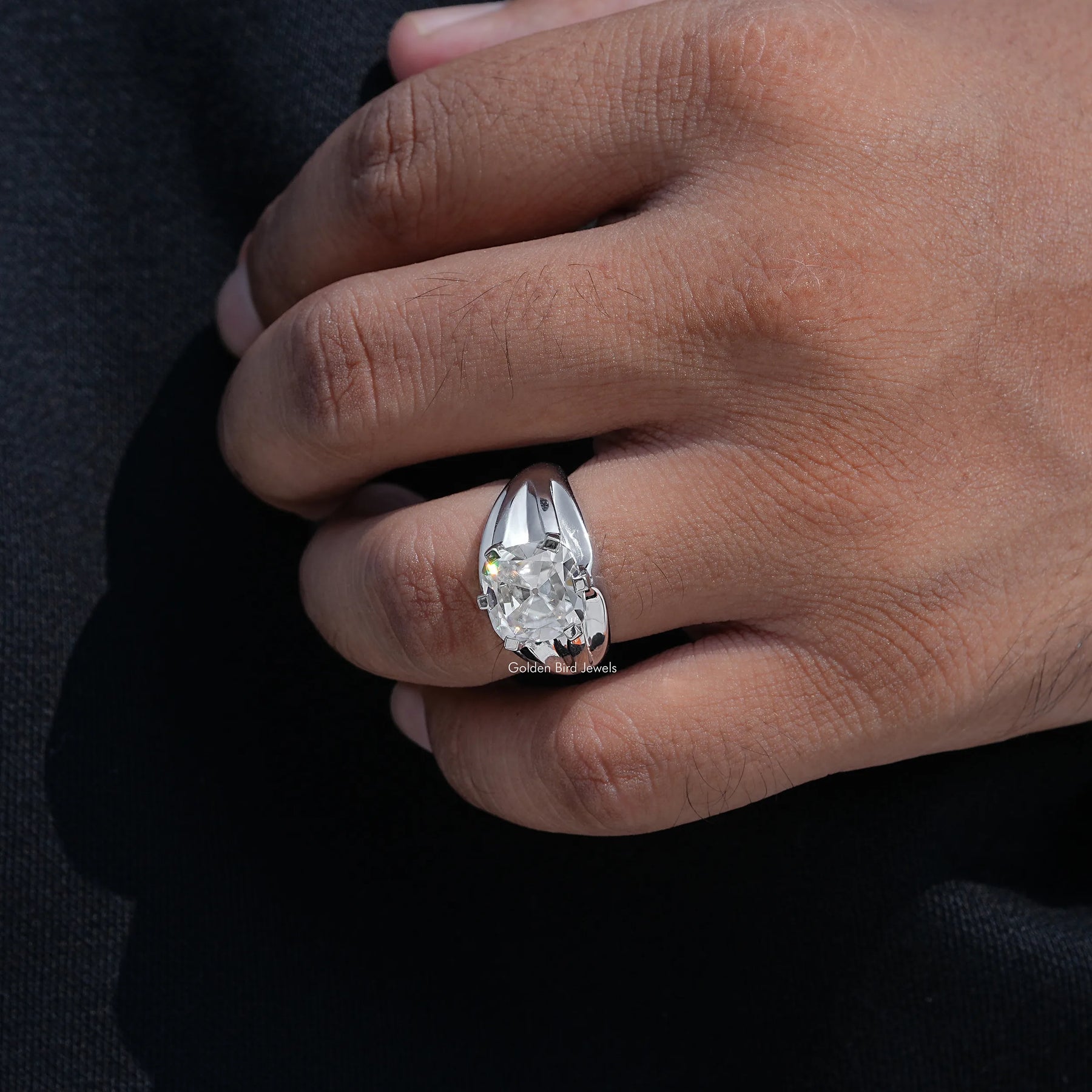 Old Mine Cushion Cut Moissanite Solitaire Ring