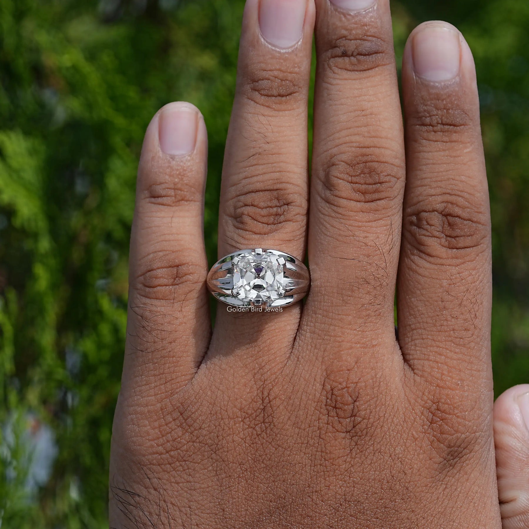 Old Mine Cushion Cut Moissanite Solitaire Ring