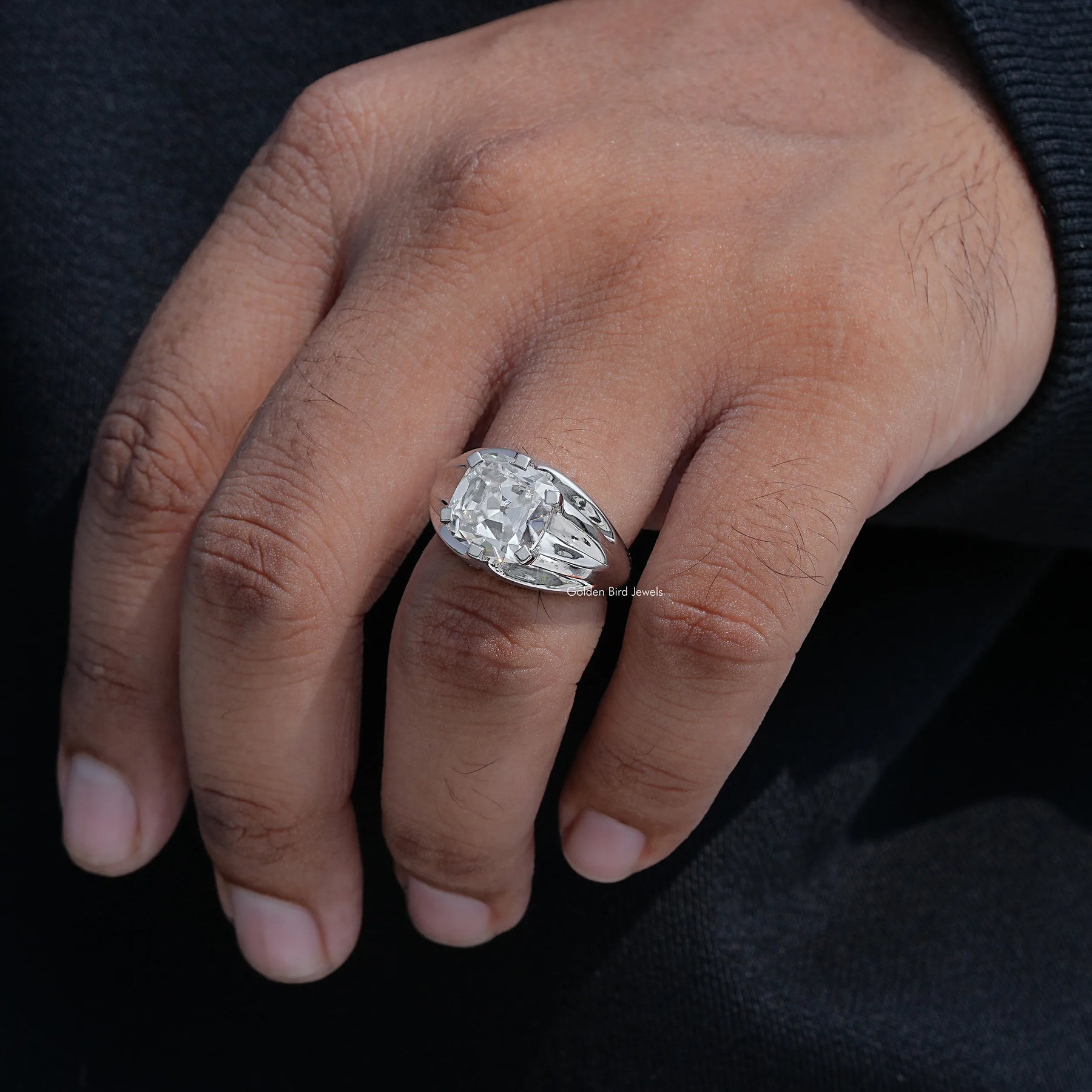 Old Mine Cushion Cut Moissanite Solitaire Ring