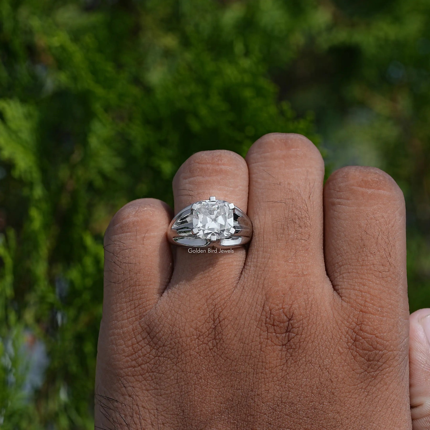 Old Mine Cushion Cut Moissanite Solitaire Ring