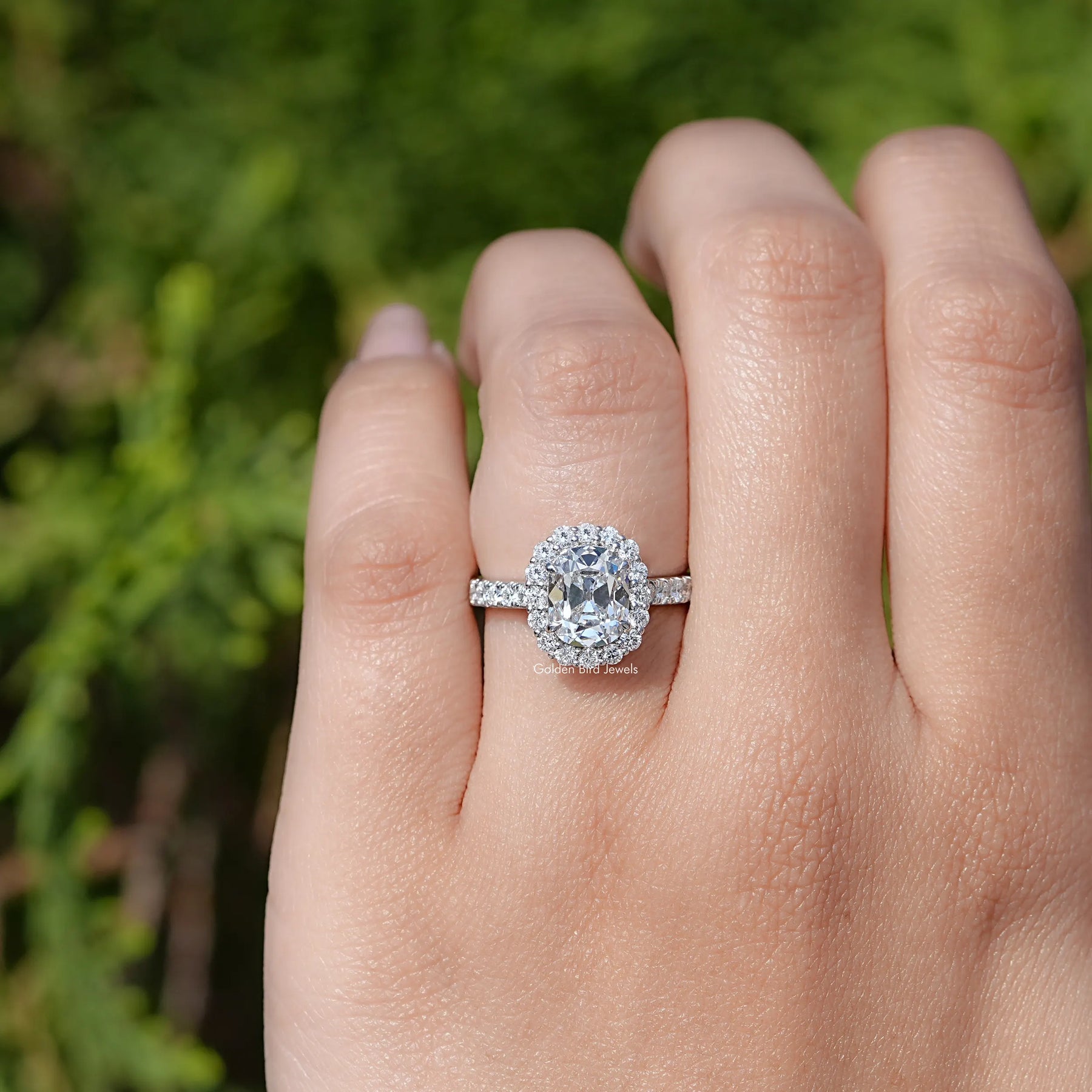 Old Mine Cushion Cut Lab Diamond Halo Ring