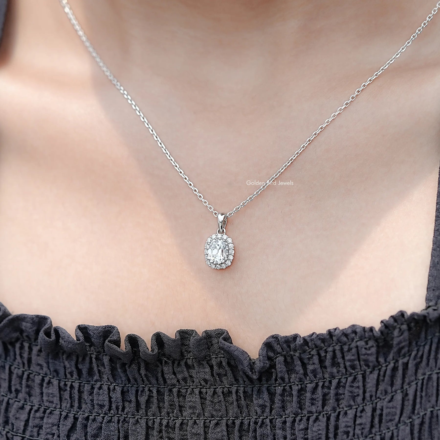 Old Mine Cushion Cut Lab Diamond Halo Pendant