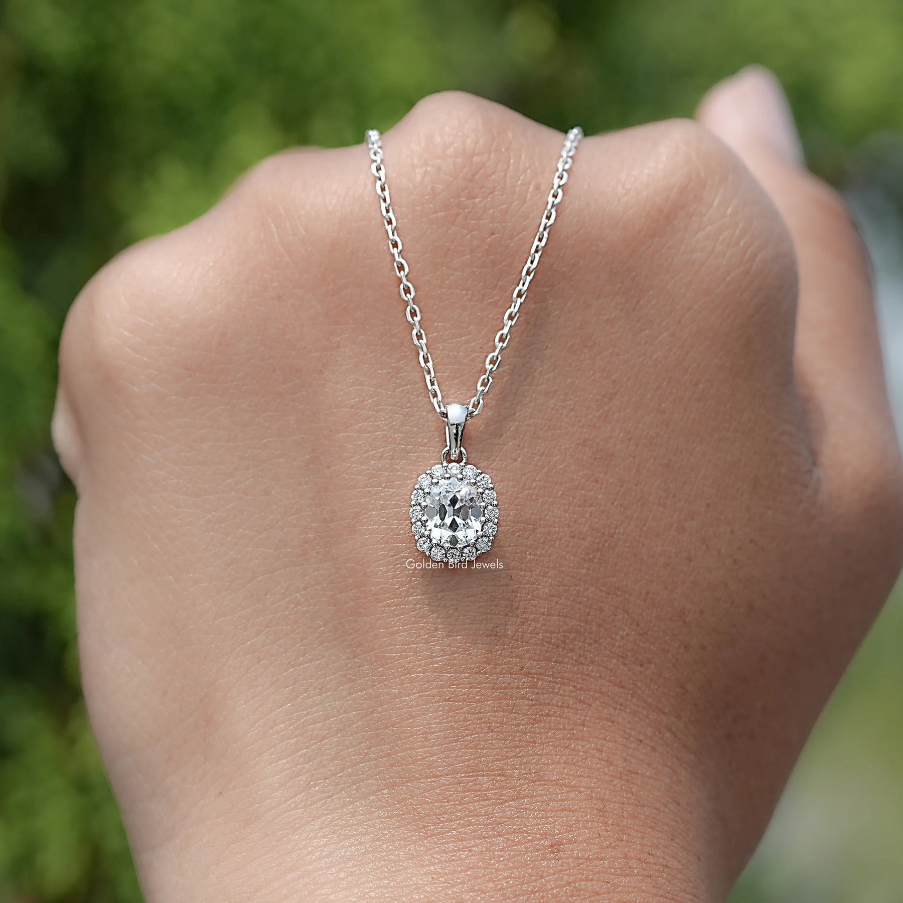 Old Mine Cushion Cut Lab Diamond Halo Pendant