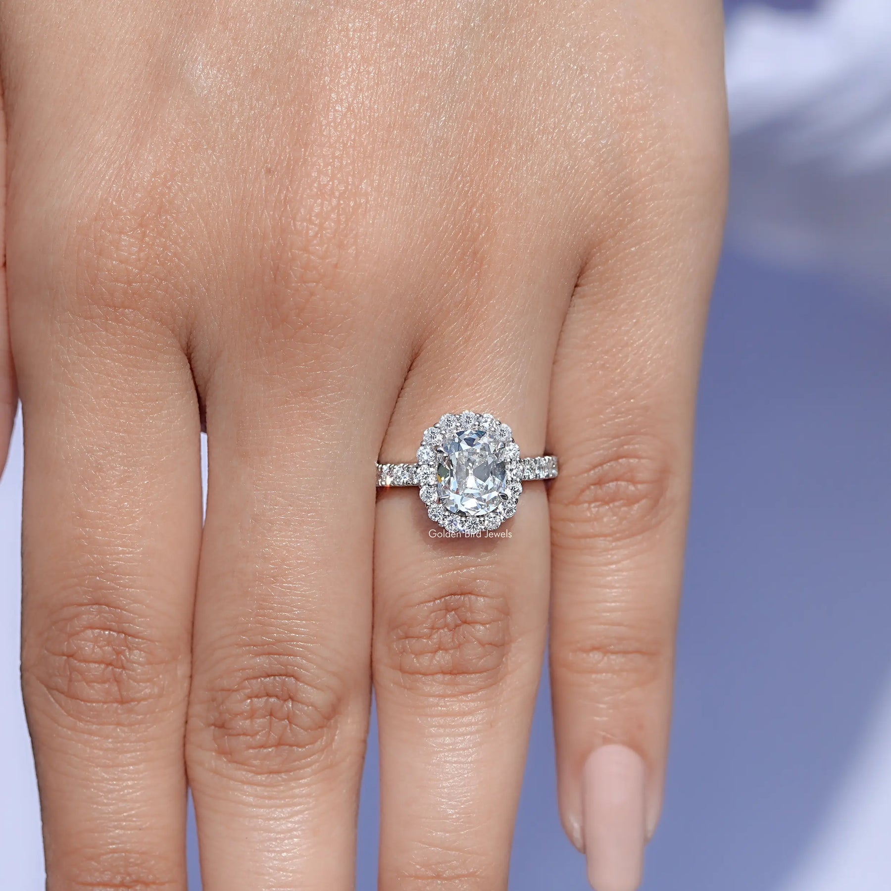 Old Mine Cushion Cut Lab Diamond Halo Ring