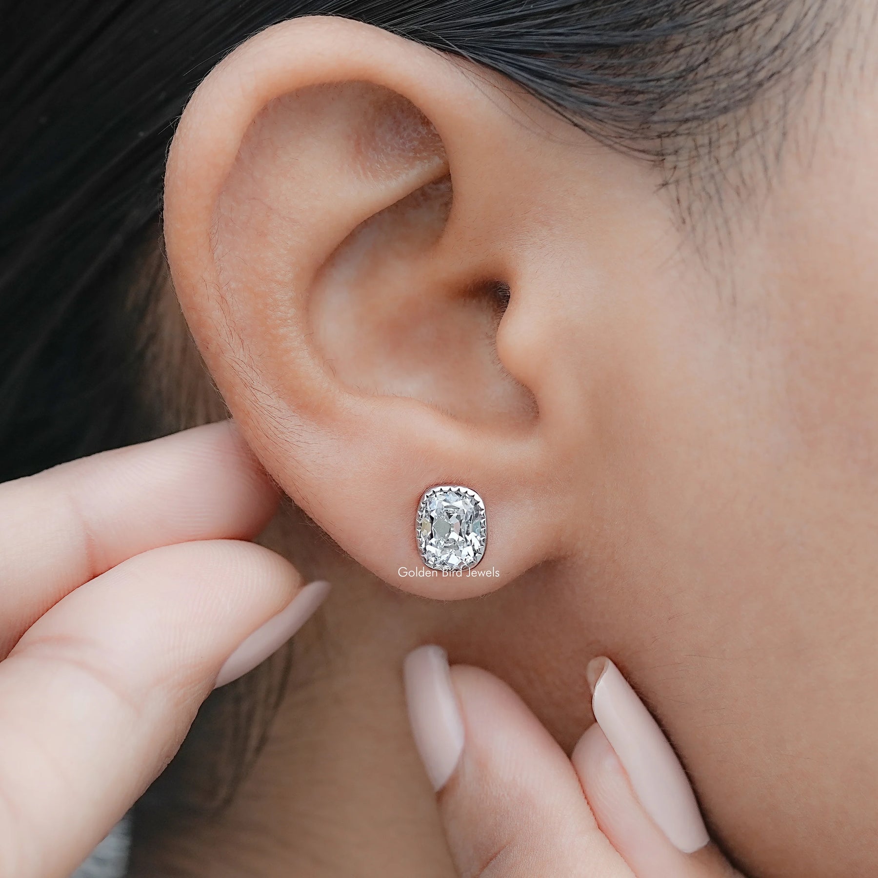 Old Mine Cushion Lab Diamond Milgrain Bezel Studs