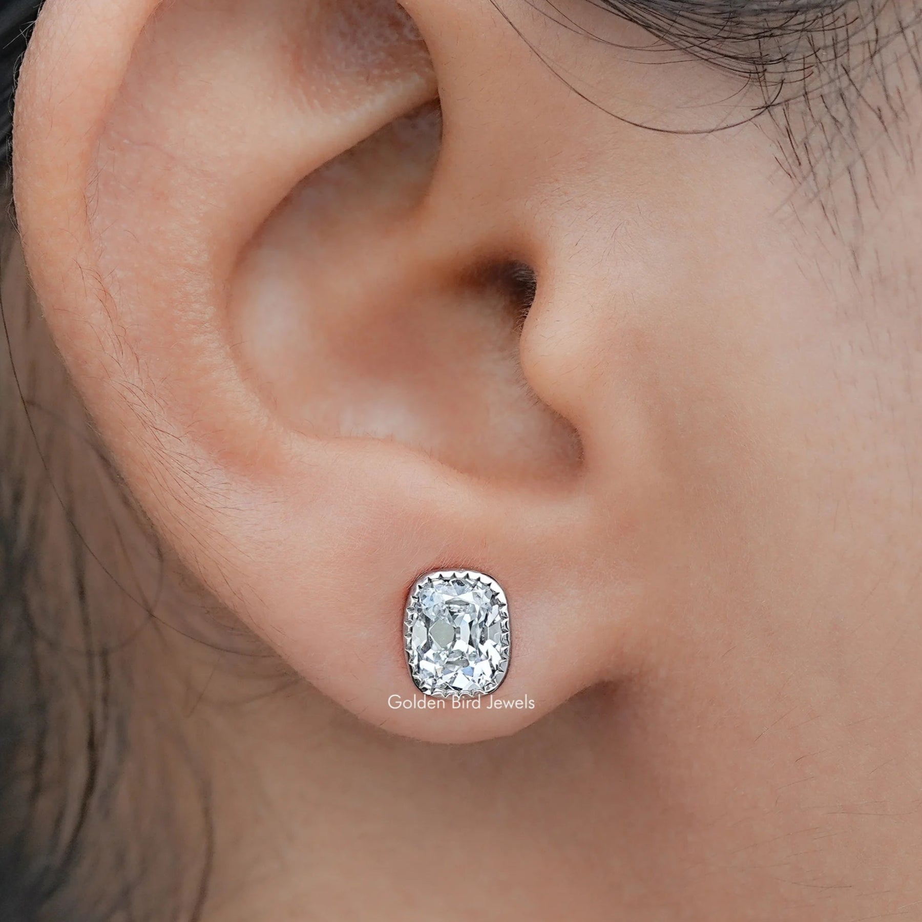 Old Mine Cushion Lab Diamond Milgrain Bezel Studs