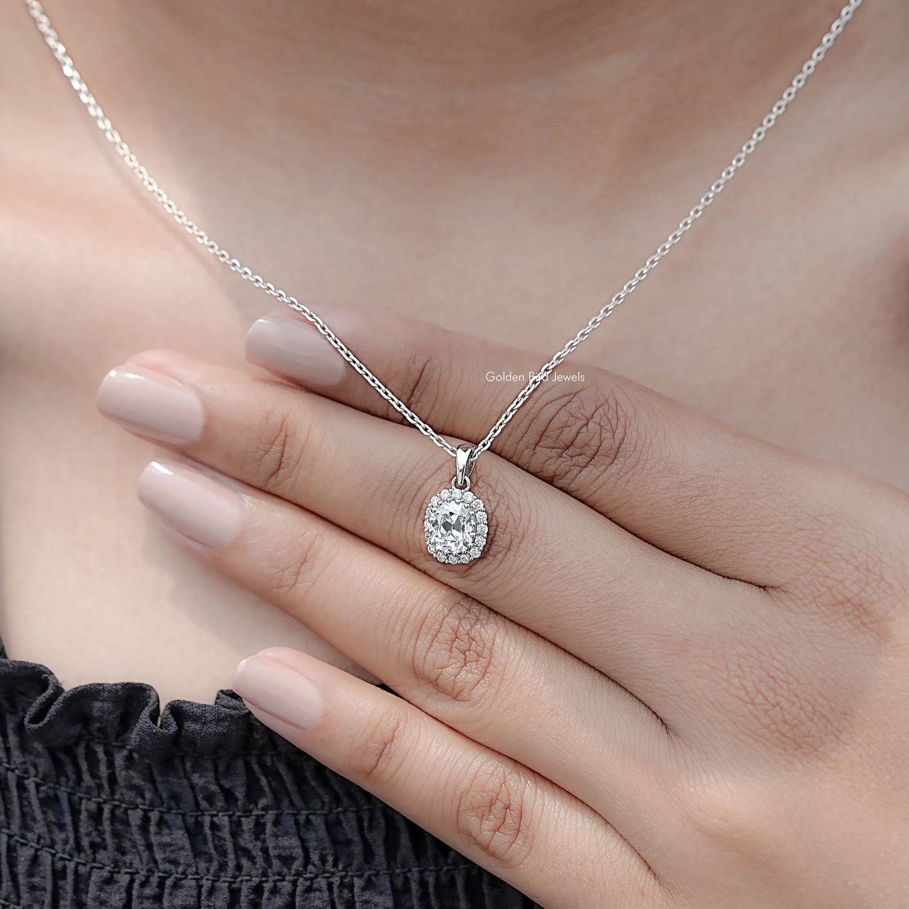 Old Mine Cushion Cut Lab Diamond Halo Pendant